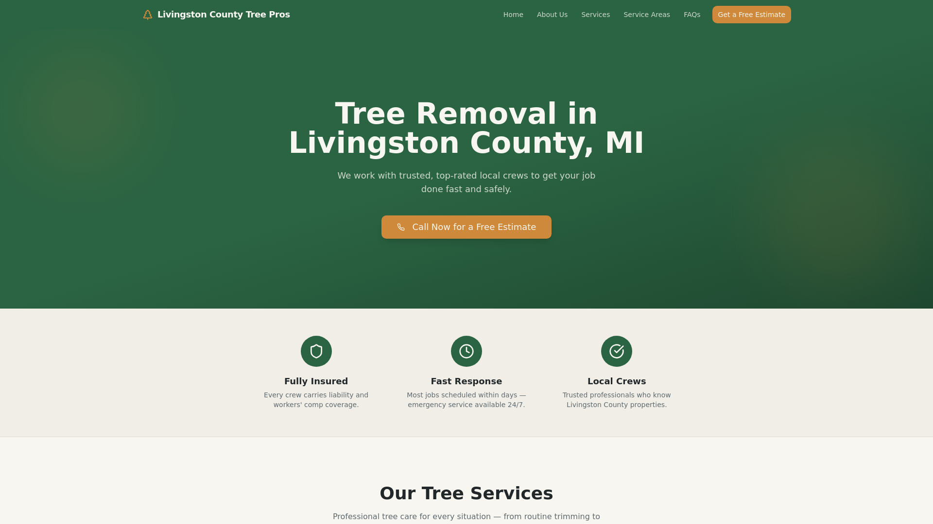 website screenshot of https://livingstoncountytreepros.net/