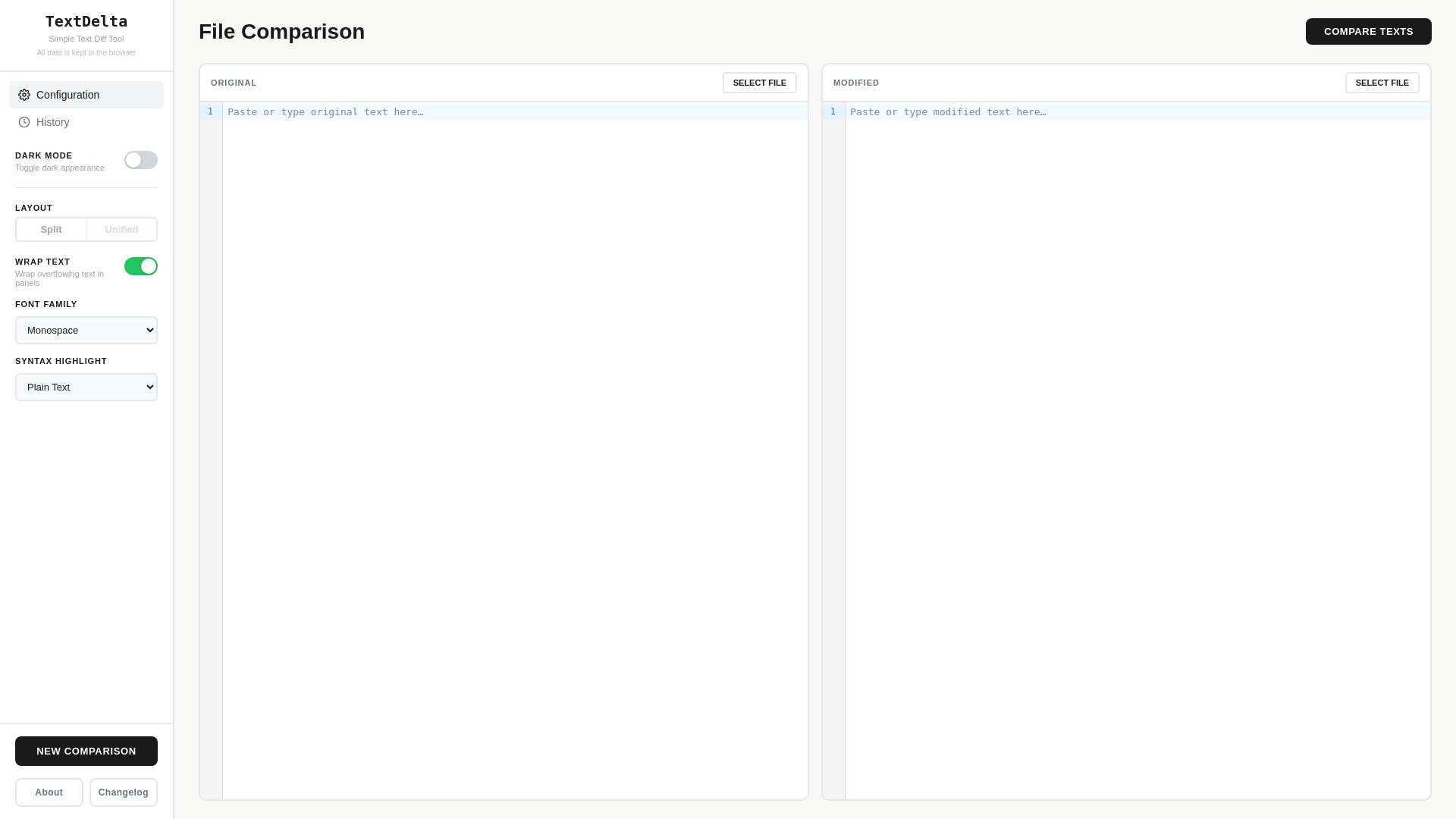 website screenshot of https://textdelta.app
