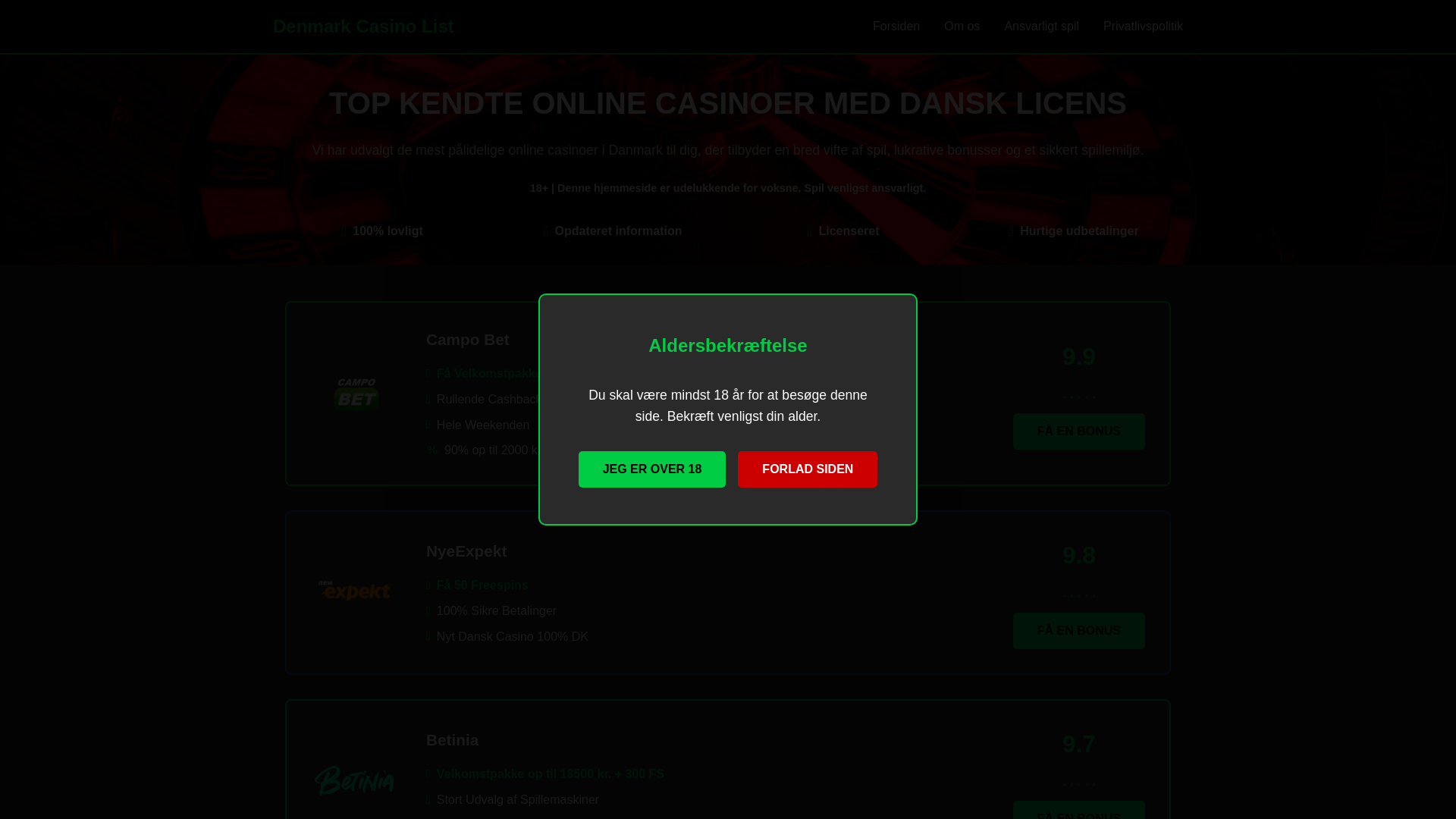 website screenshot of https://denmarkcasinolist.com/