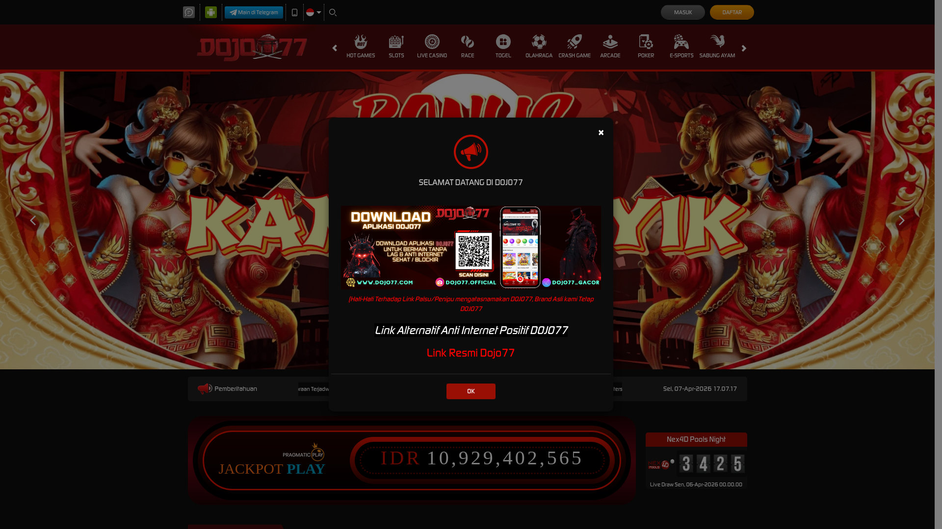 website screenshot of https://dojo77rate.click