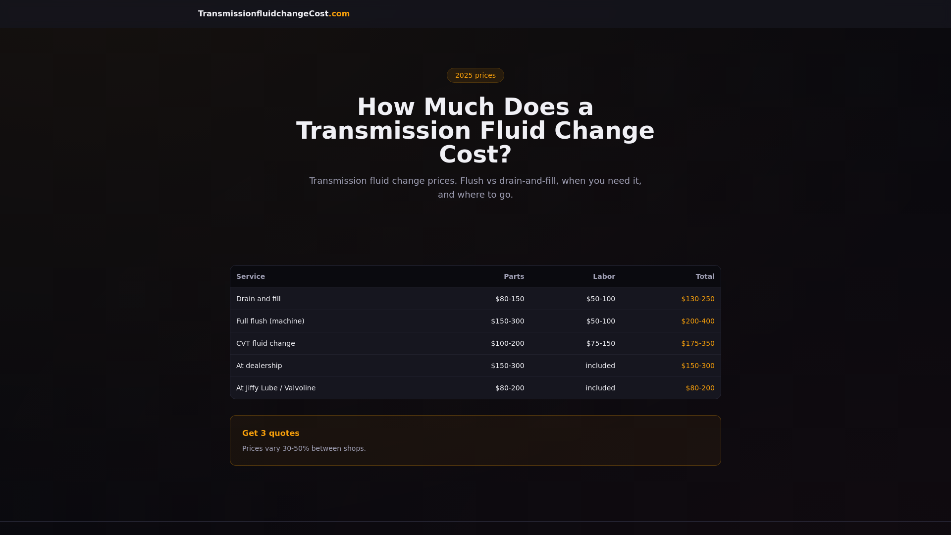 website screenshot of https://transmissionfluidchangecost.pages.dev/