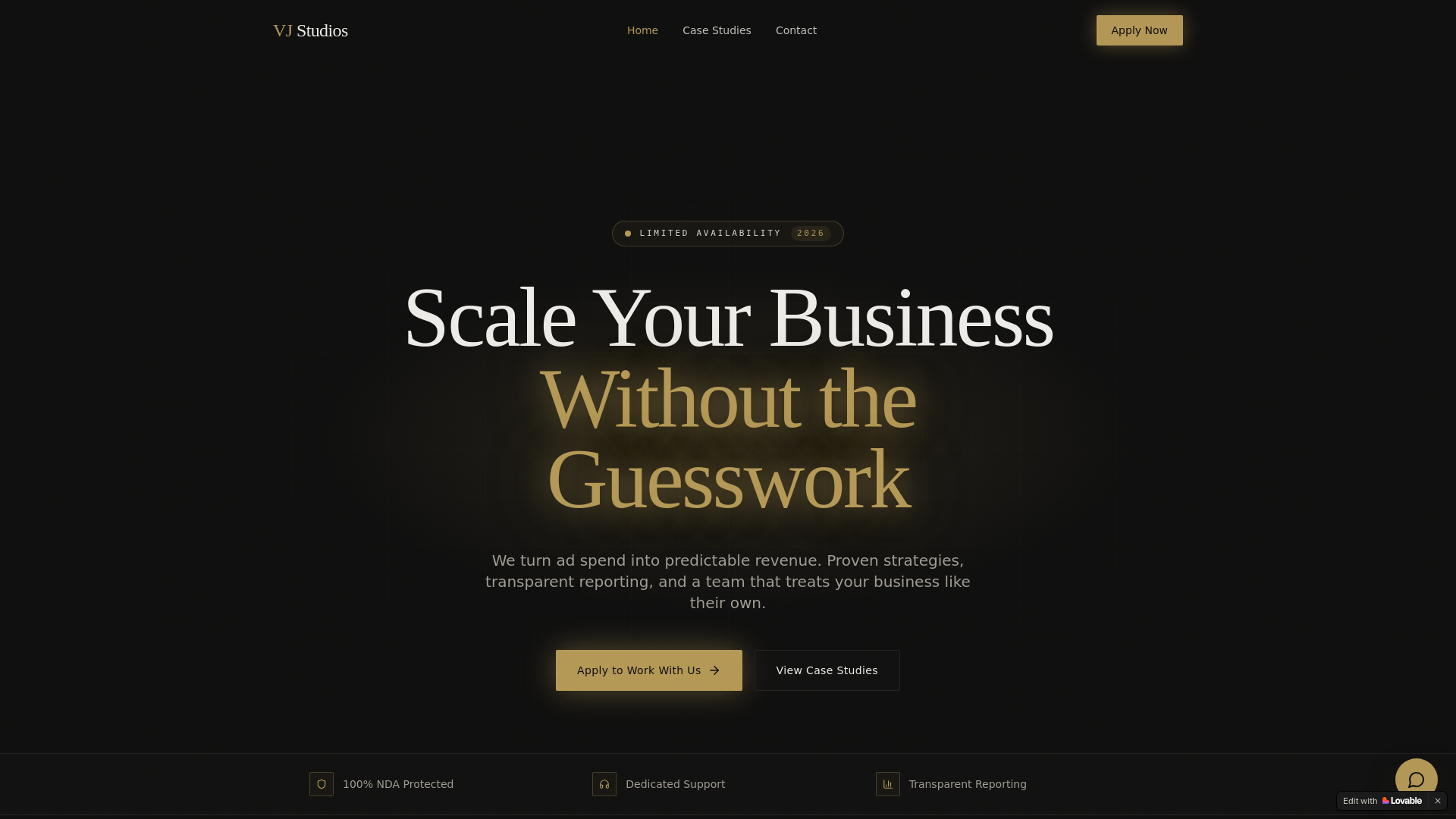 website screenshot of https://vjstudios.org/