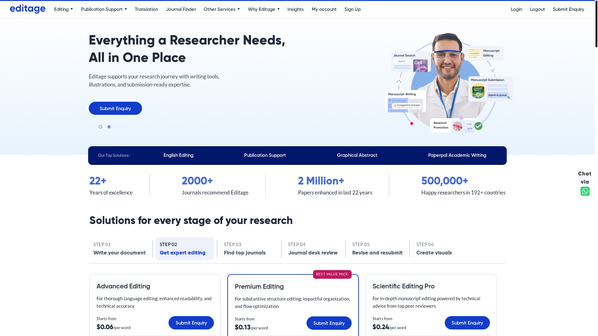 website screenshot of https://editageteam.com/