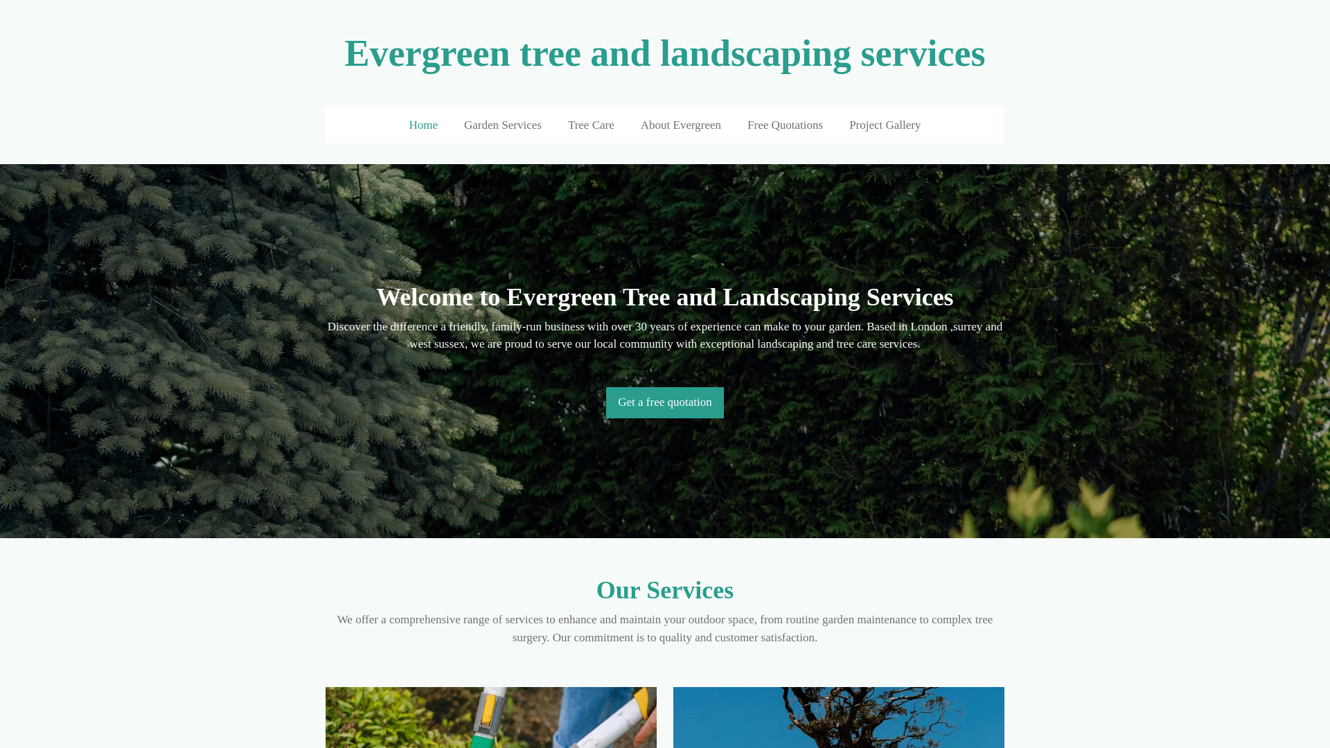 website screenshot of https://evergreentreeandlandscapingservices.co.uk/