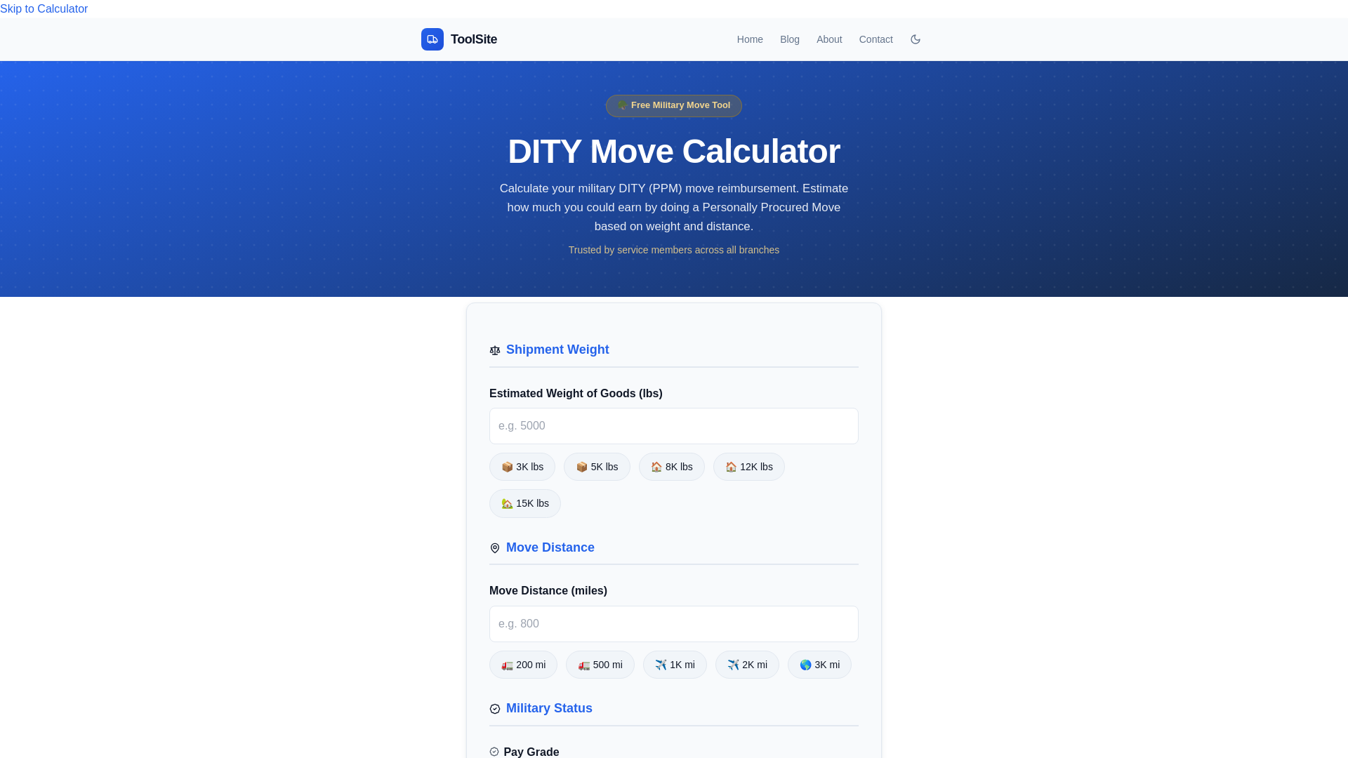 website screenshot of https://ditymovecalculator.pages.dev/