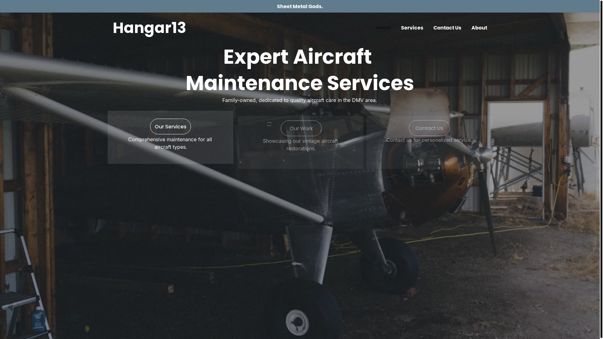 website screenshot of https://hangar13llc.com/