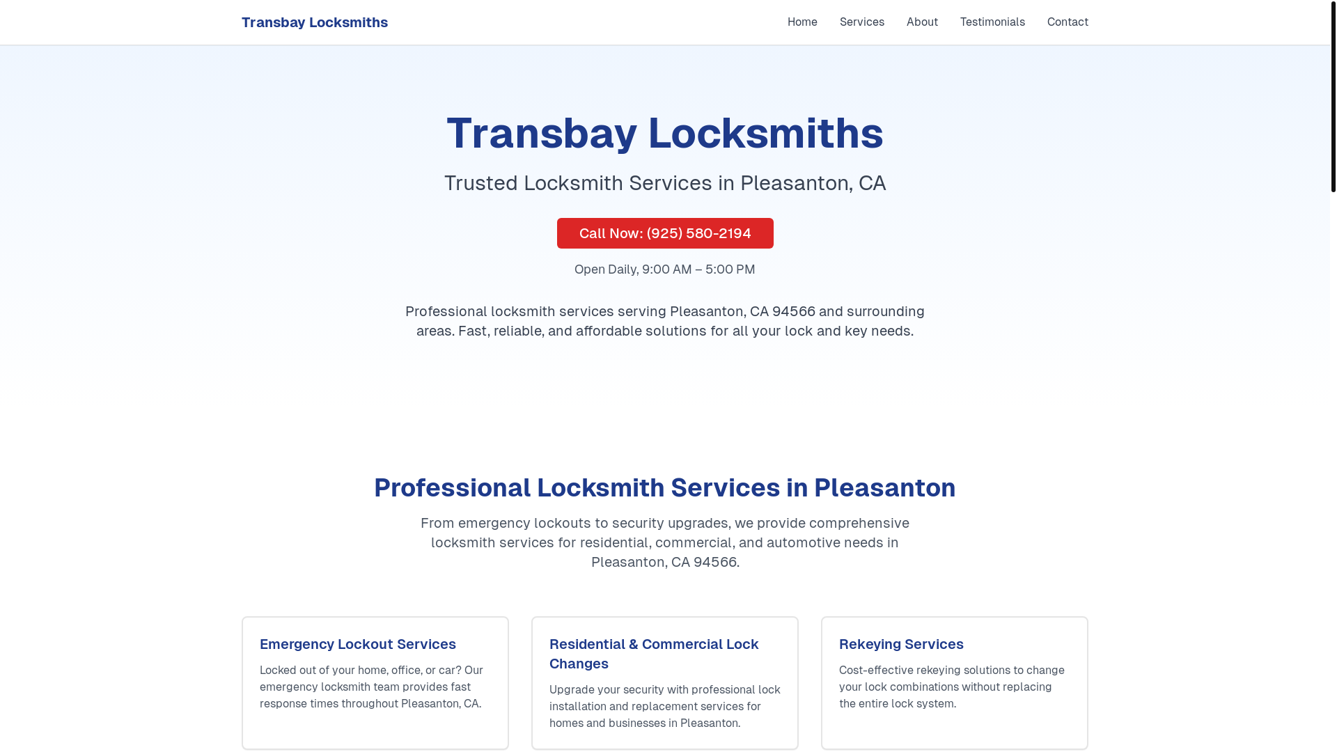 website screenshot of https://transbaylocksmiths.com/