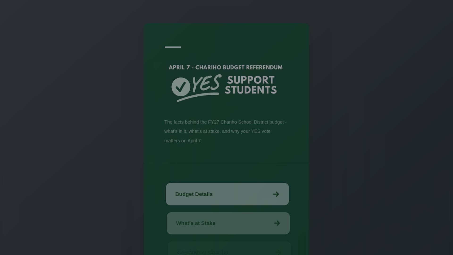 website screenshot of https://voteyesforchariho.com