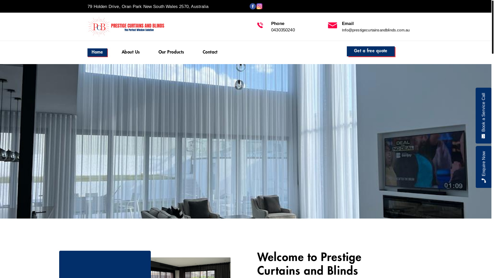 website screenshot of https://prestigecurtainsandblinds.online/