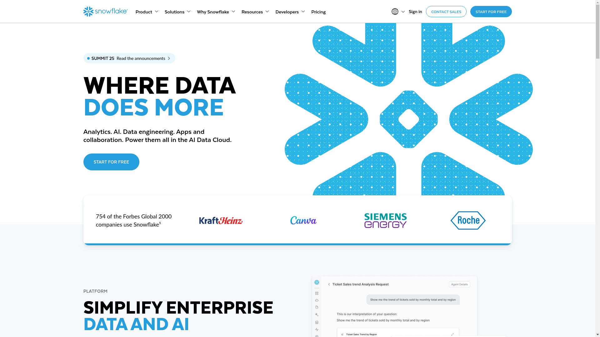 website screenshot of https://snowflake.com/