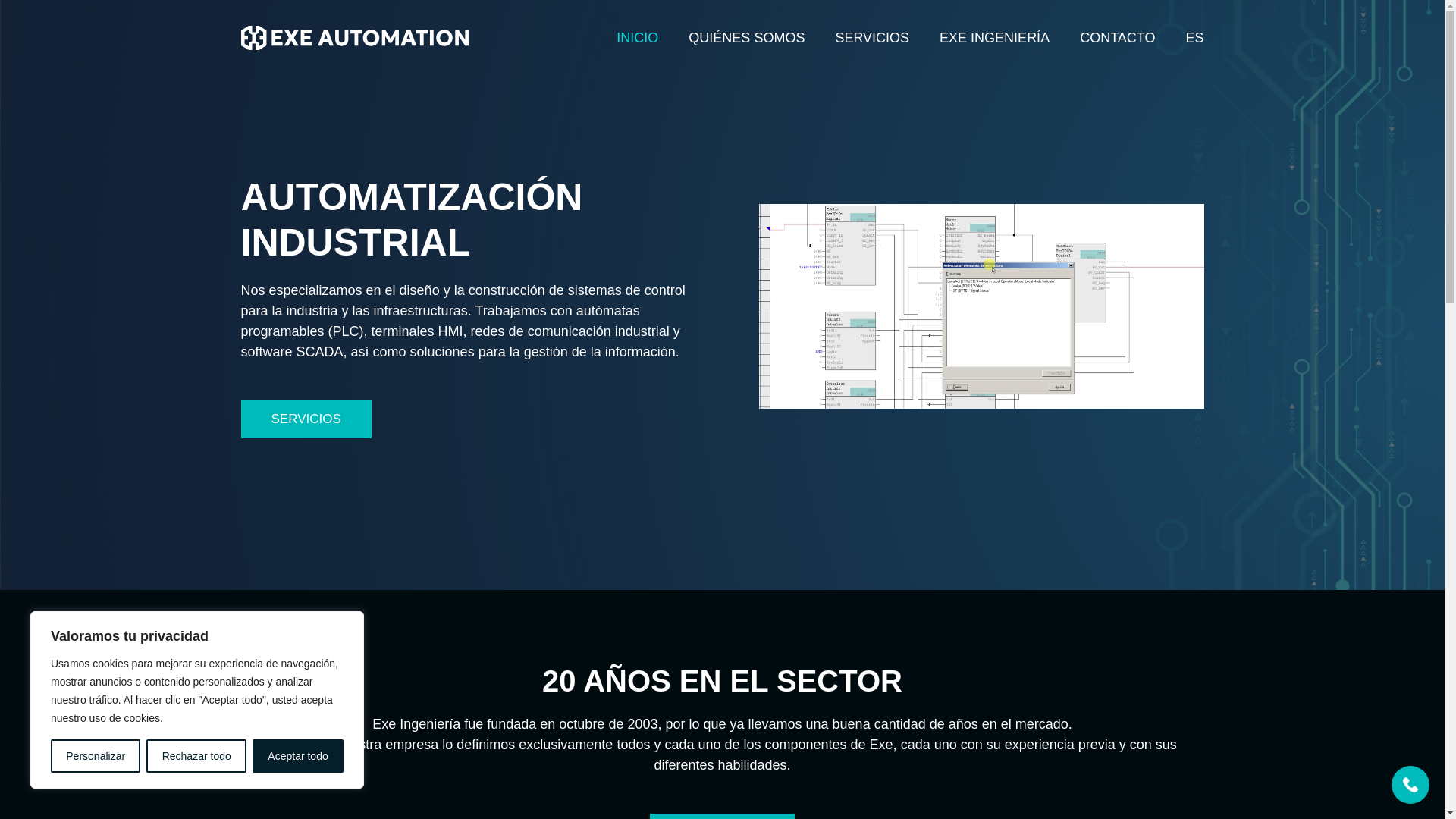 website screenshot of https://exeautomatizacion.com/