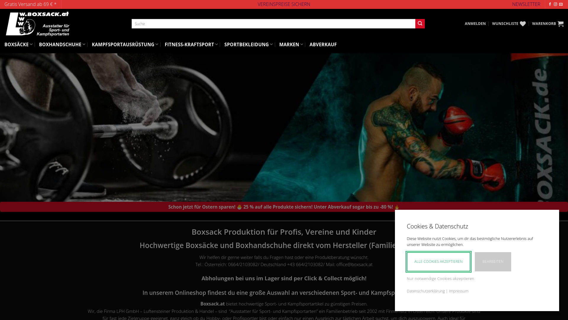 website screenshot of https://www.boxsack.at/