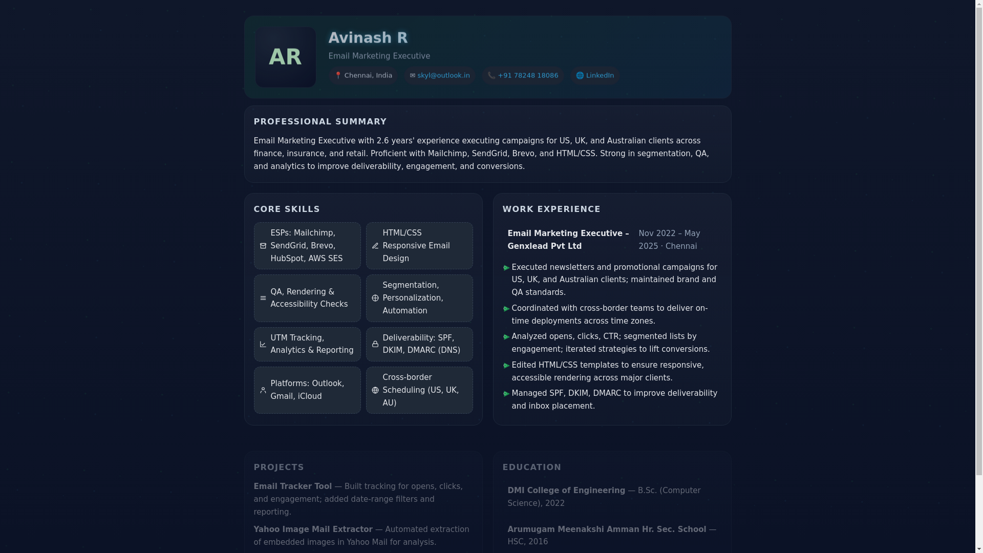 website screenshot of https://avinas.pages.dev/