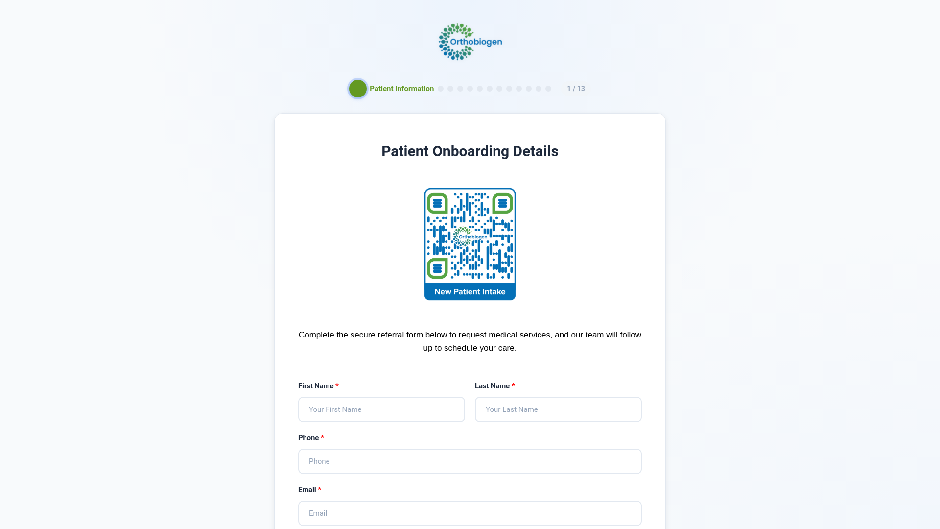 website screenshot of https://intakefollowup.orthobiogen.com