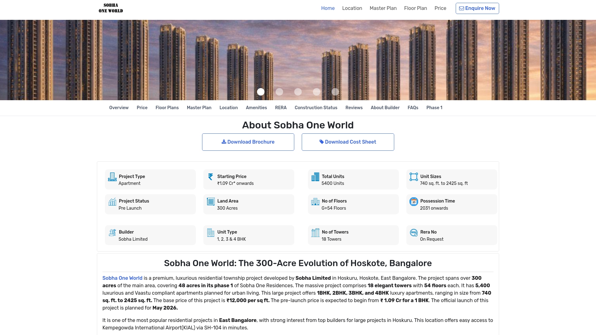 website screenshot of https://sobhasoneworld.com/