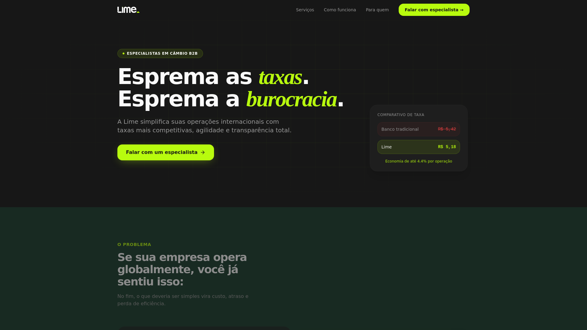 website screenshot of https://limecambio.com.br/