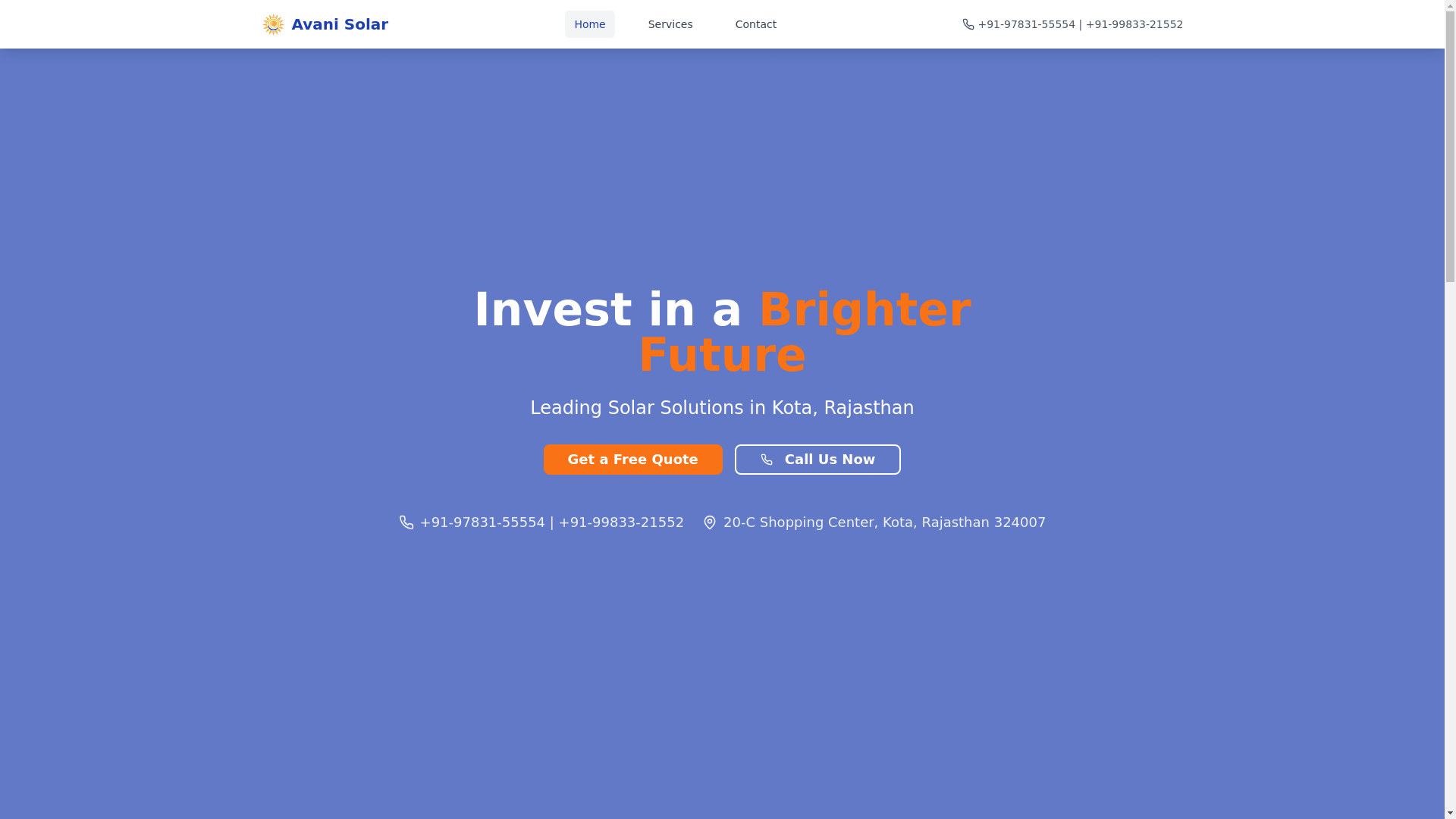 website screenshot of https://avanisolarsolutions.in/