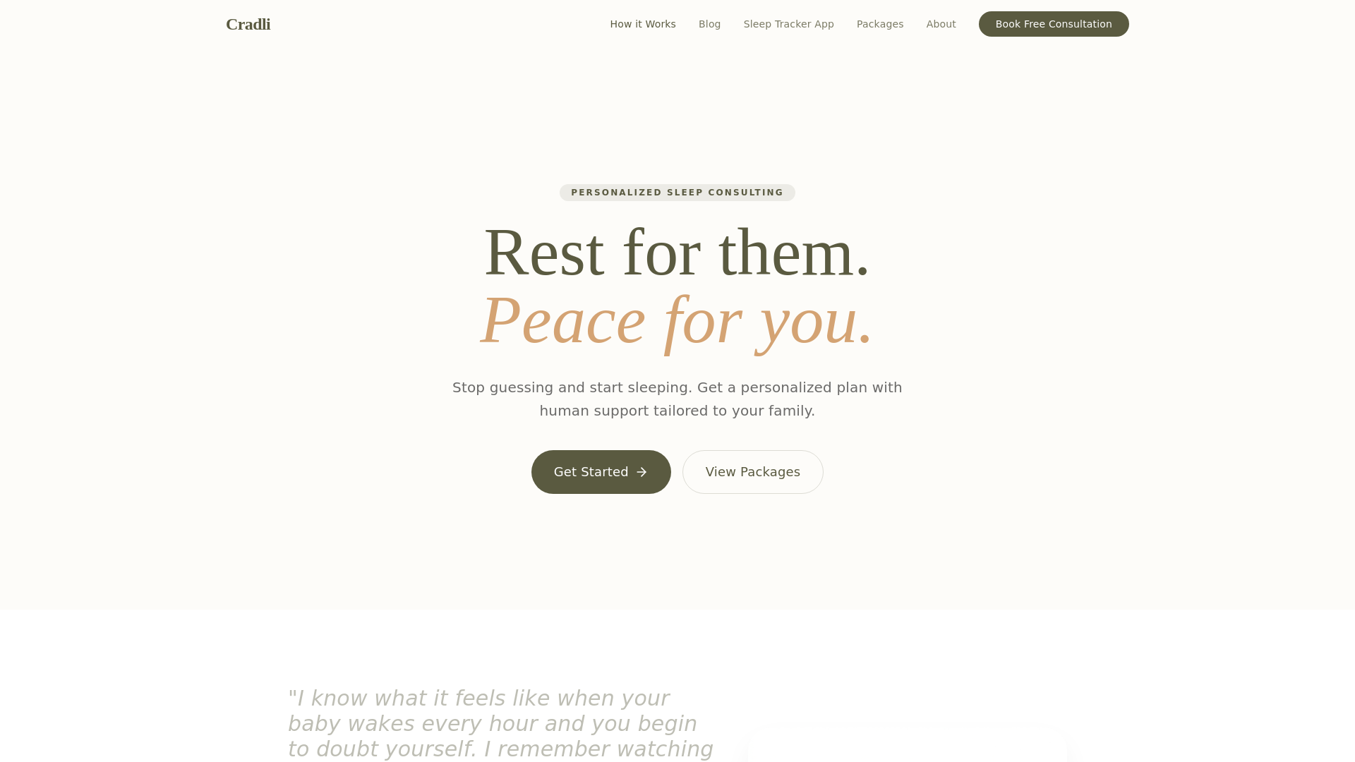 website screenshot of https://cradlicare.com/