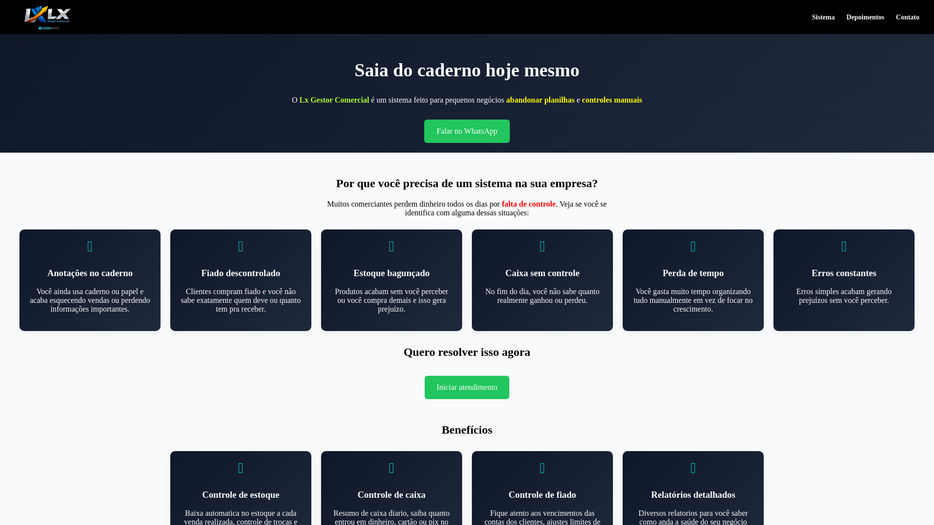 website screenshot of https://lxgestorcomercial.com.br/