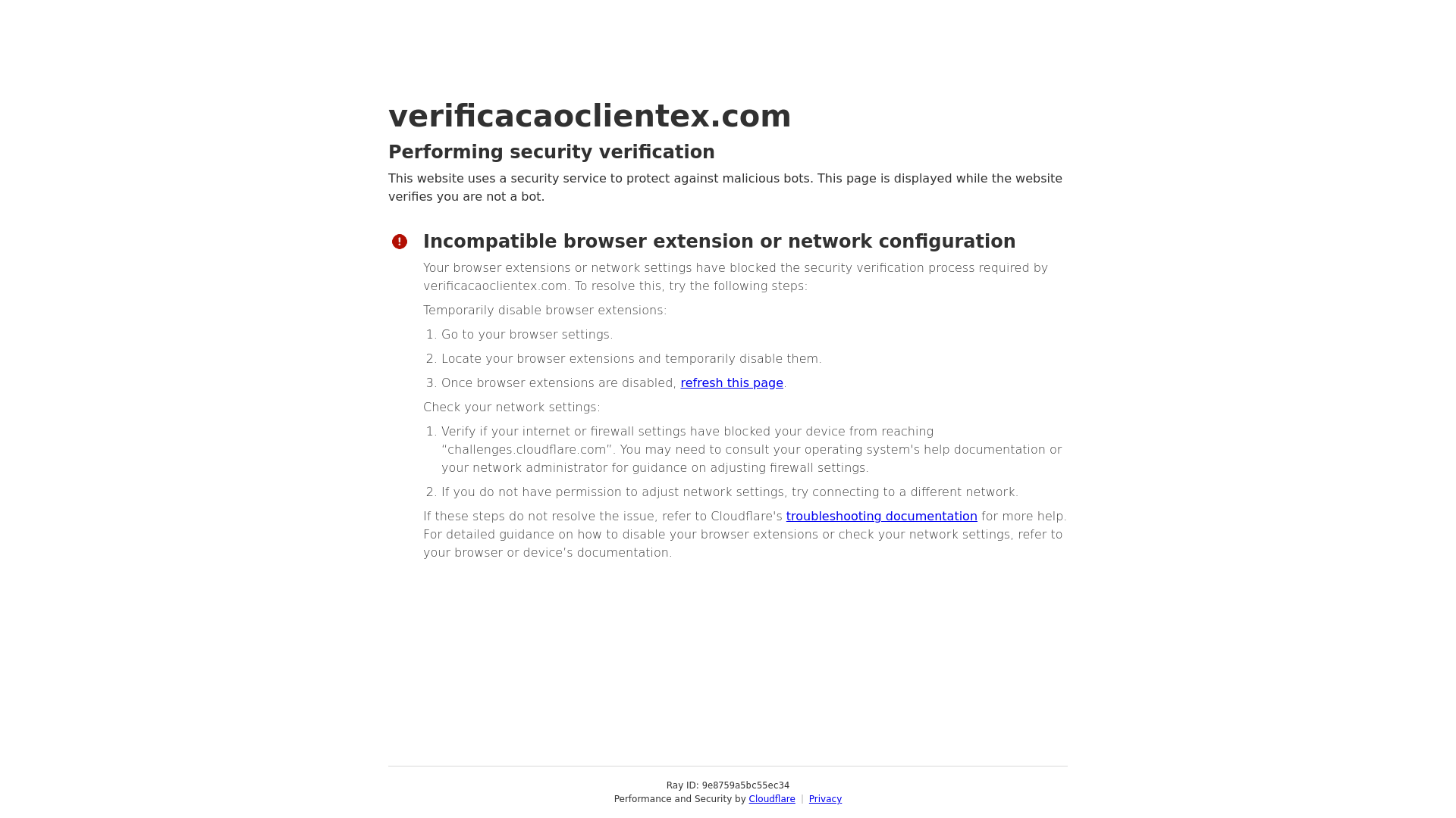 website screenshot of https://verificacaoclientex.com