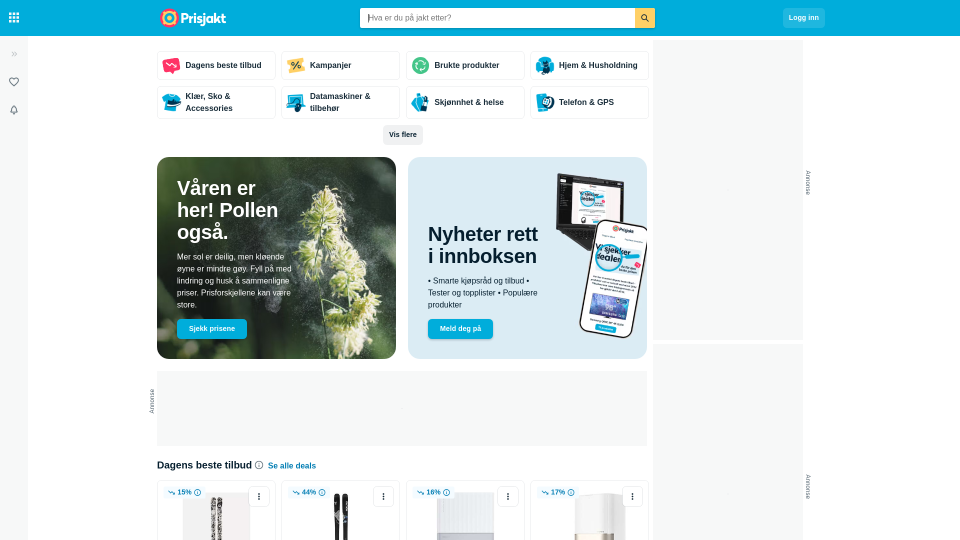 website screenshot of https://prisjakt.no