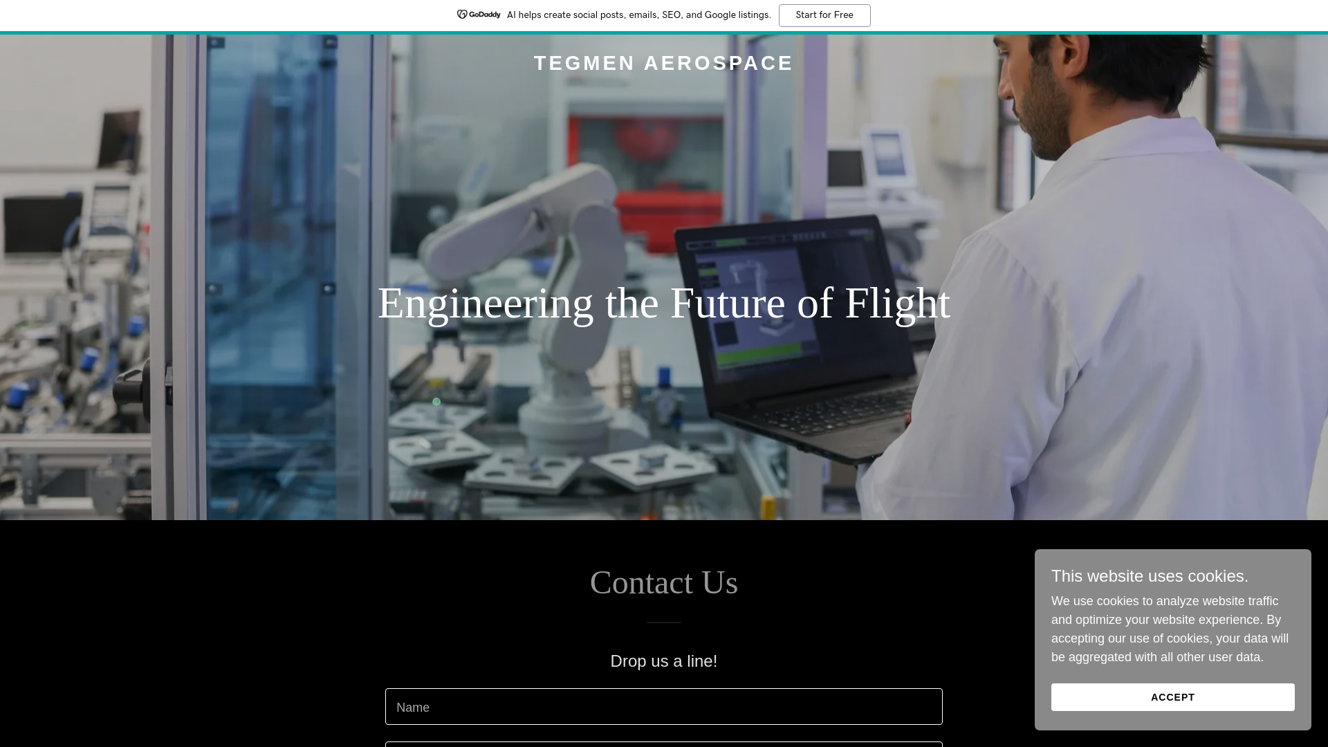 website screenshot of https://tegmenaero.com