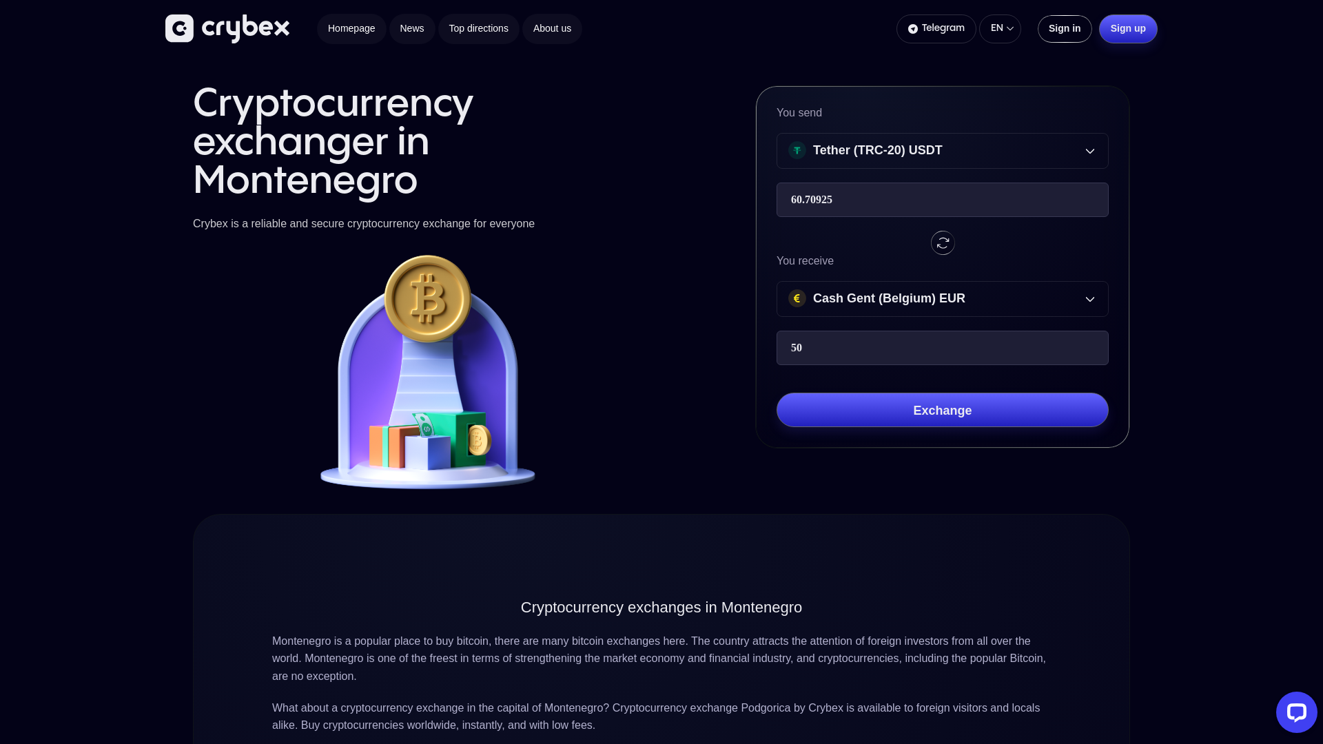 website screenshot of https://crybex.com/en/montenegro