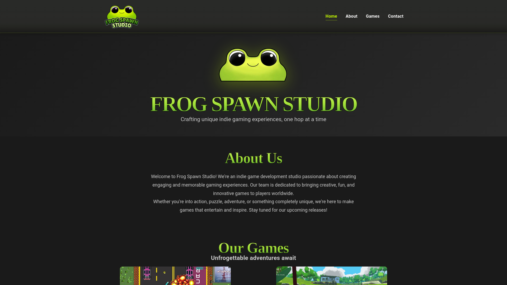 website screenshot of https://frogspawnstudio.com