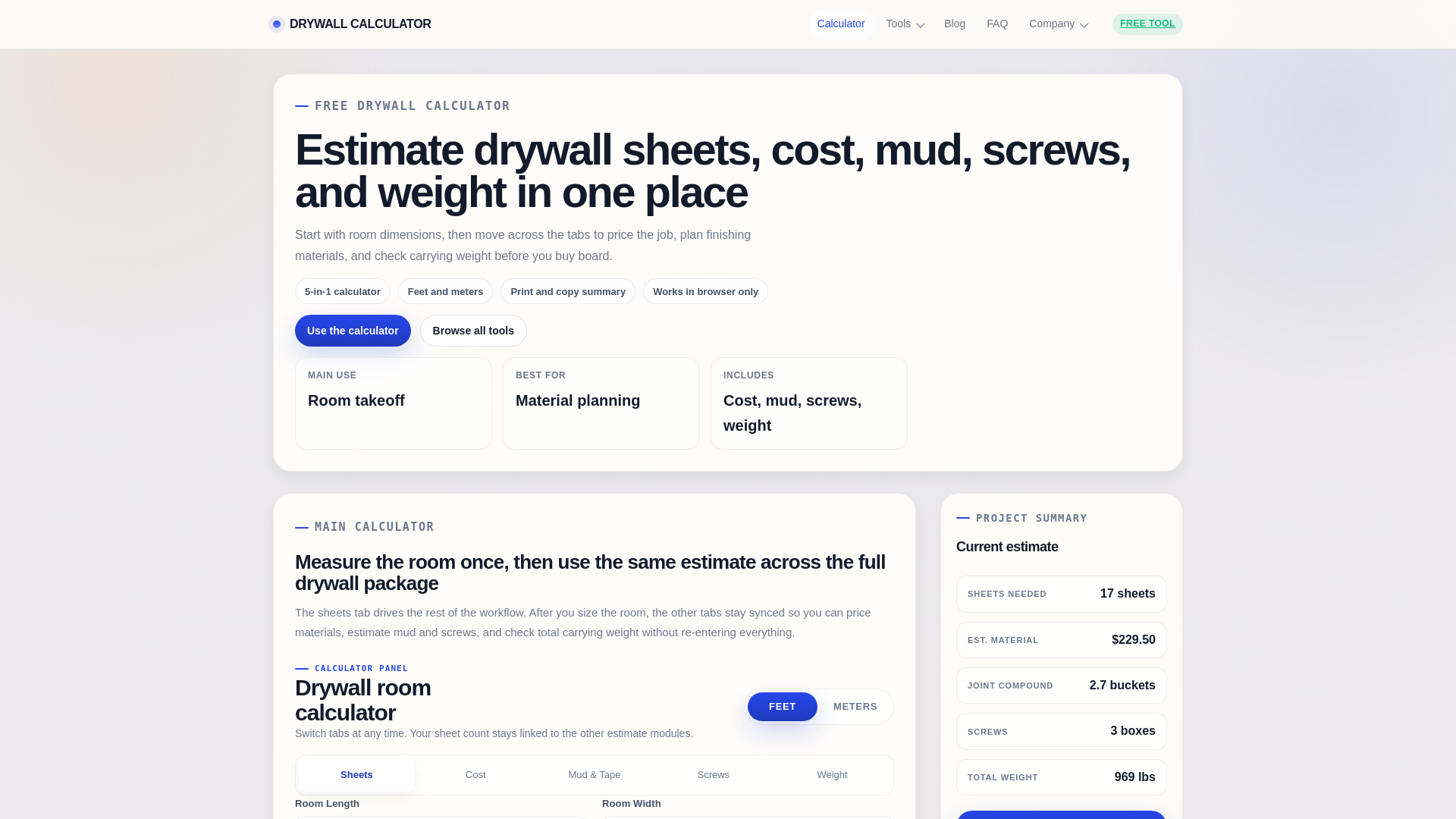 website screenshot of https://drywallcalculators.pages.dev/