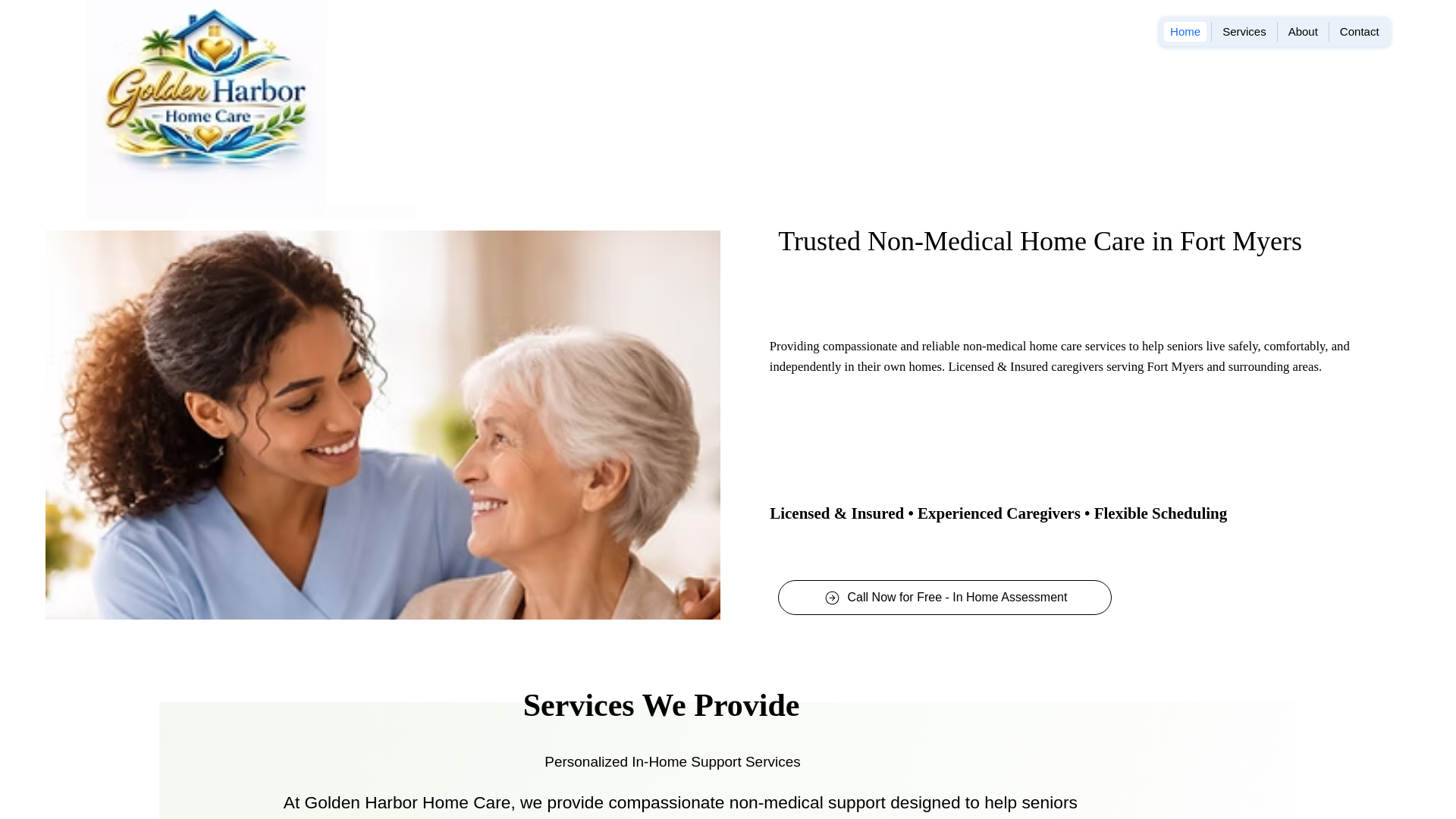 website screenshot of https://goldenharborhomecare.com/