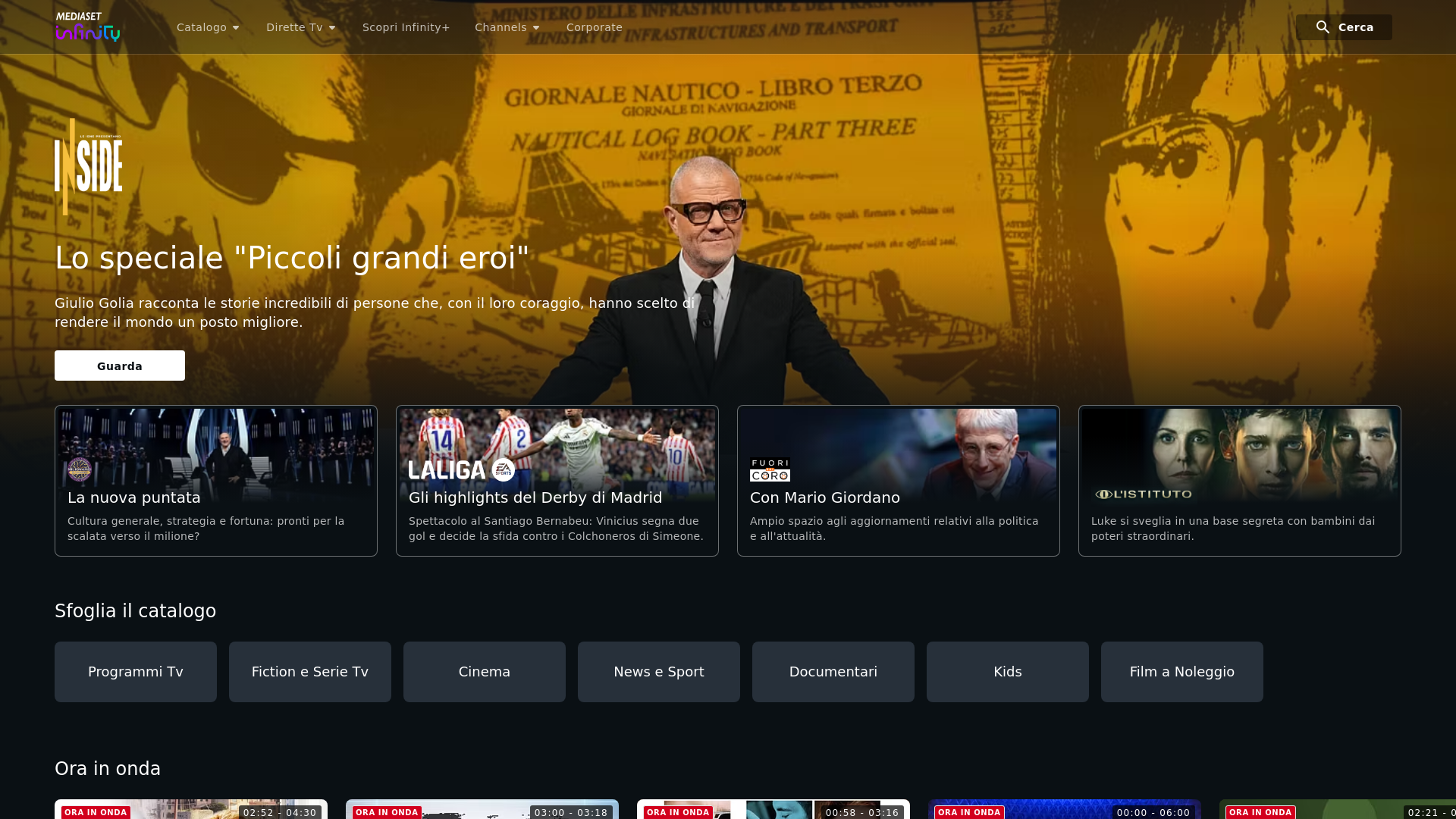 website screenshot of https://mediasetinfinity.mediaset.it