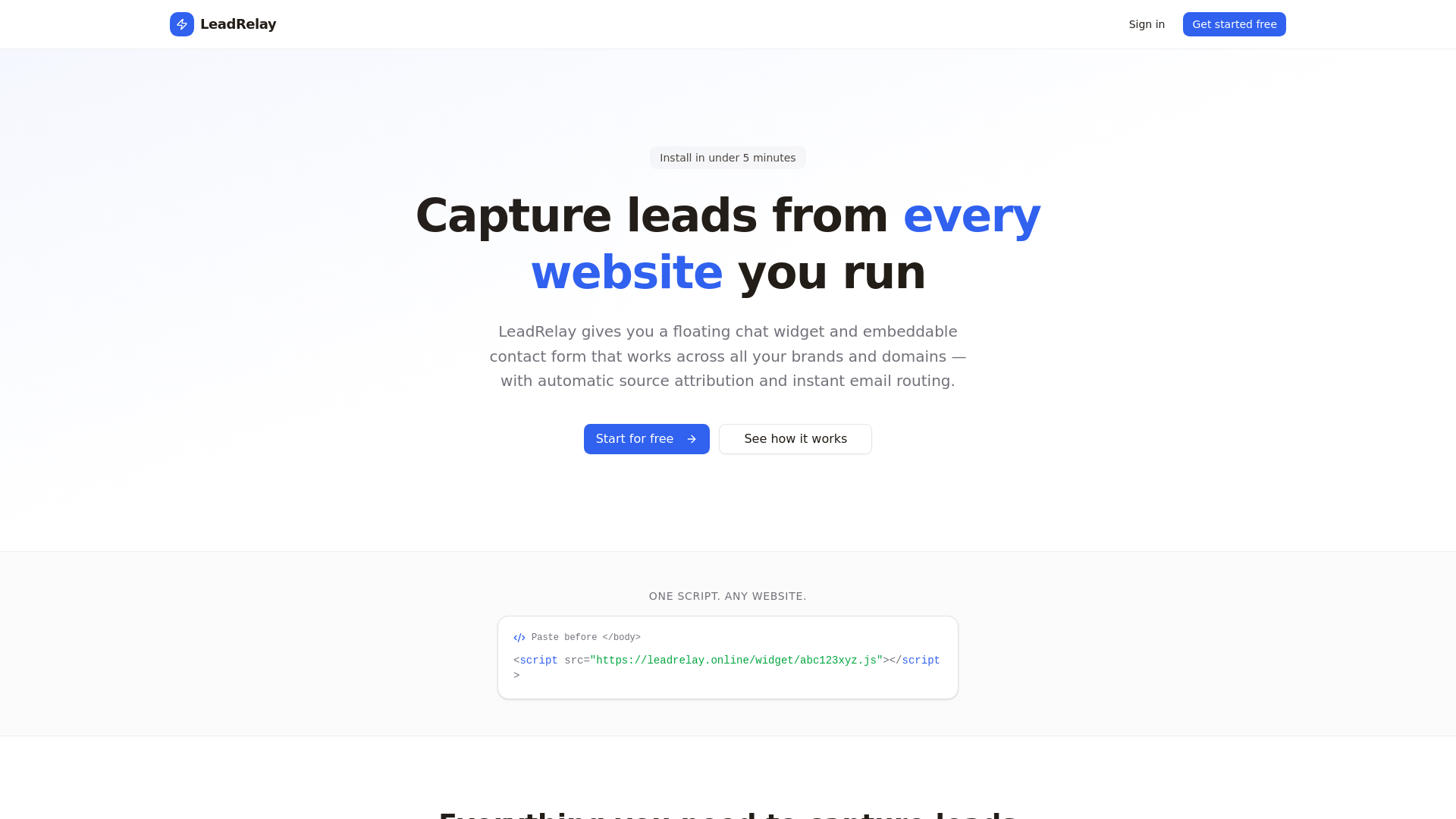 website screenshot of https://leadrelay.online/