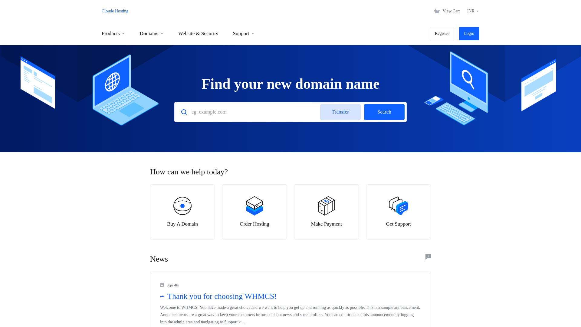 website screenshot of https://cloudehosting.online