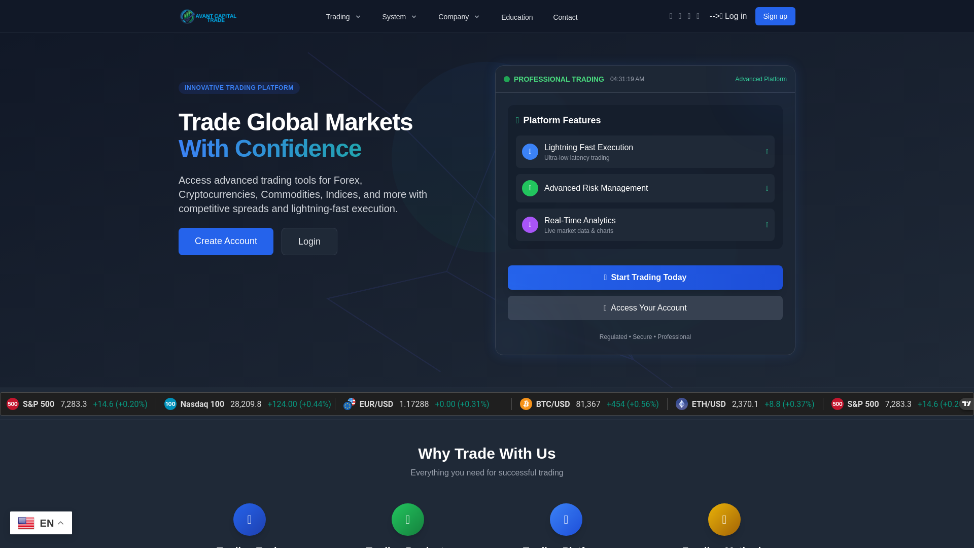 website screenshot of https://avantcapitaltrade.com