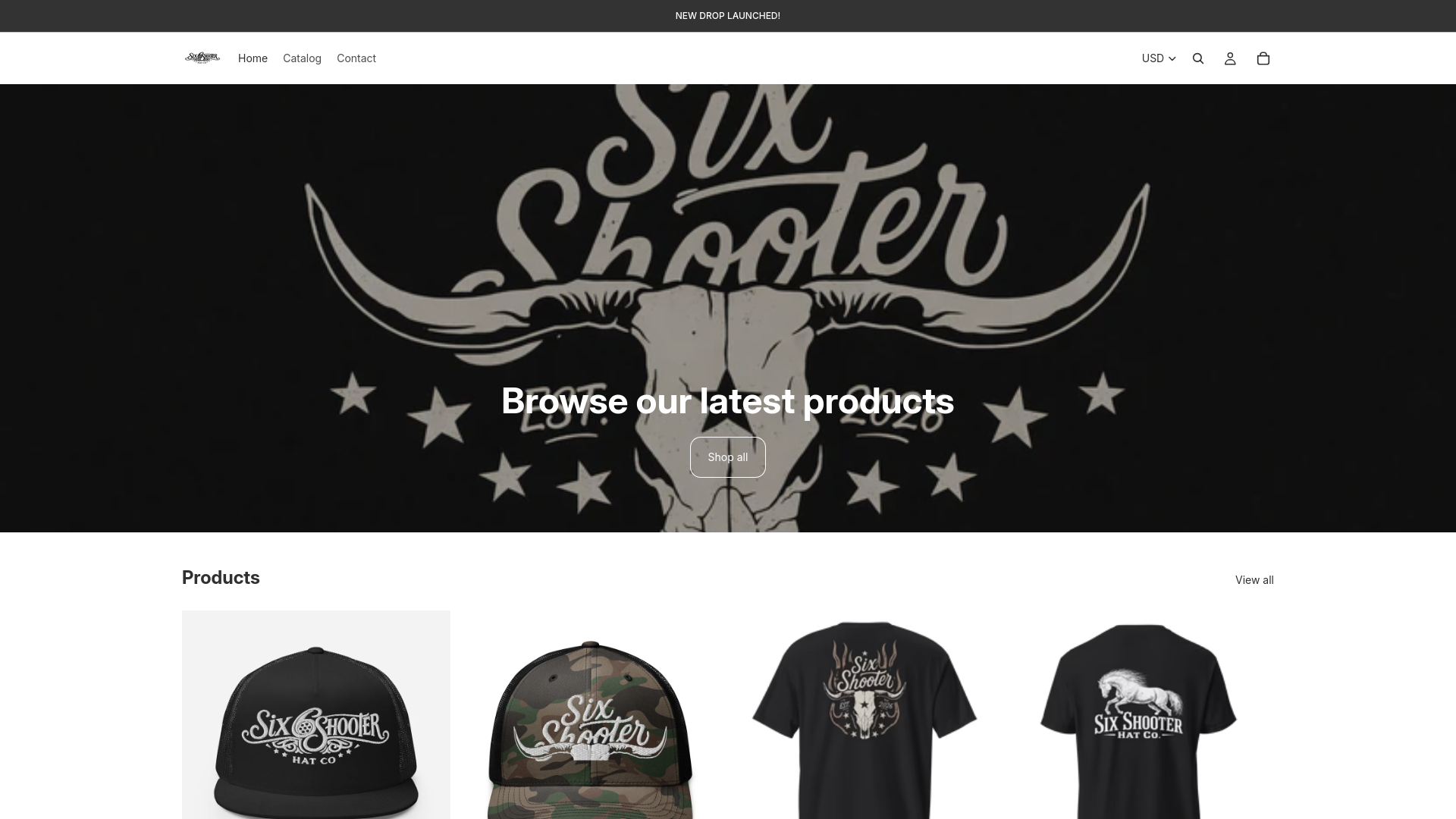 website screenshot of https://sixshooterhatco.com