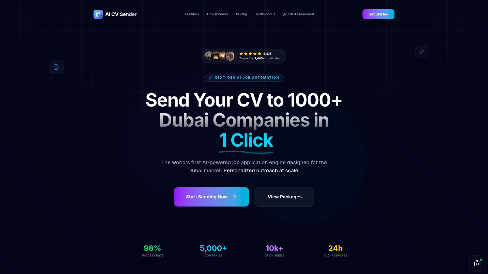website screenshot of https://aicvsender.com/