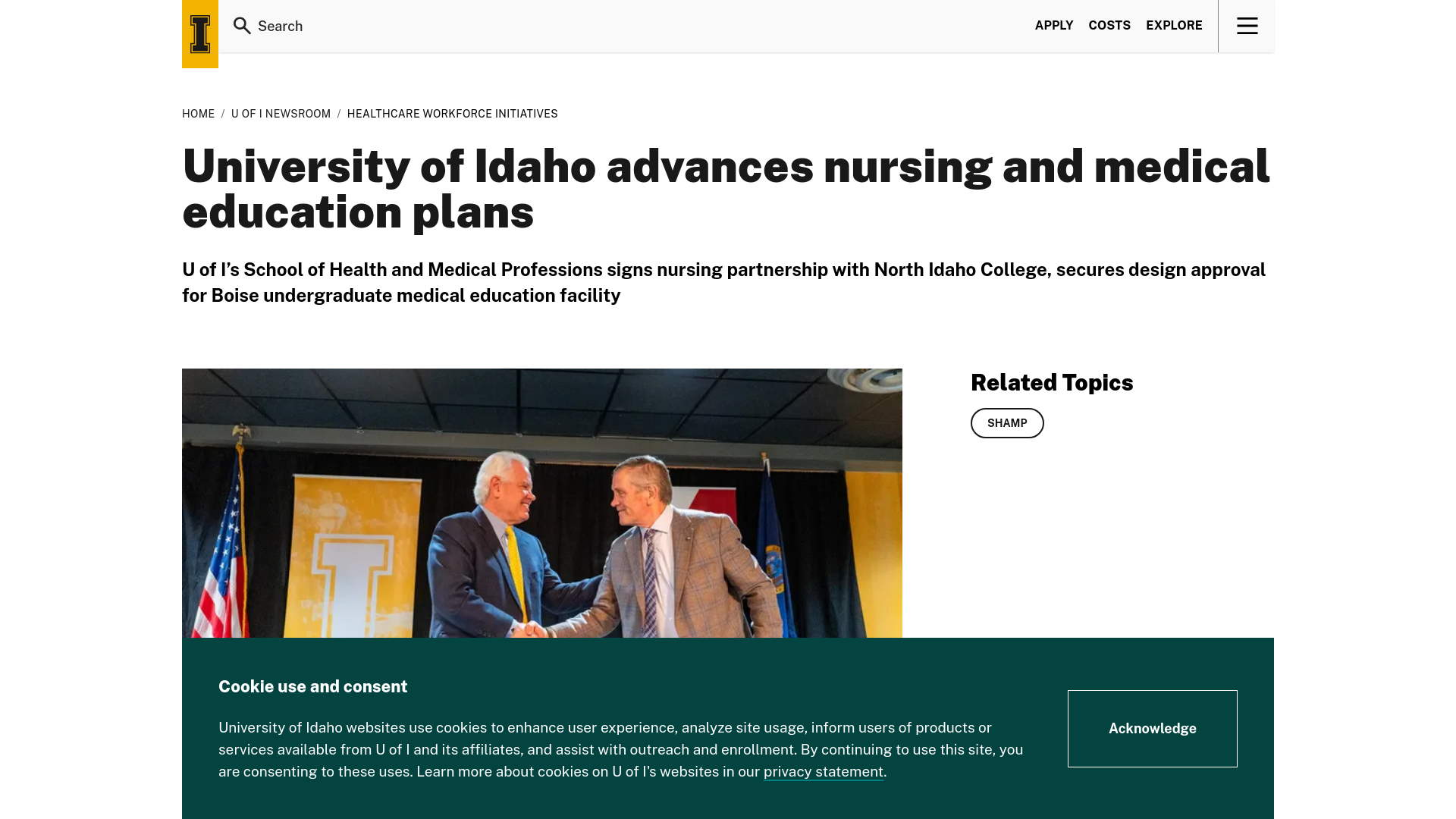 website screenshot of https://www.uidaho.edu/newsroom/healthcare-workforce-initiatives