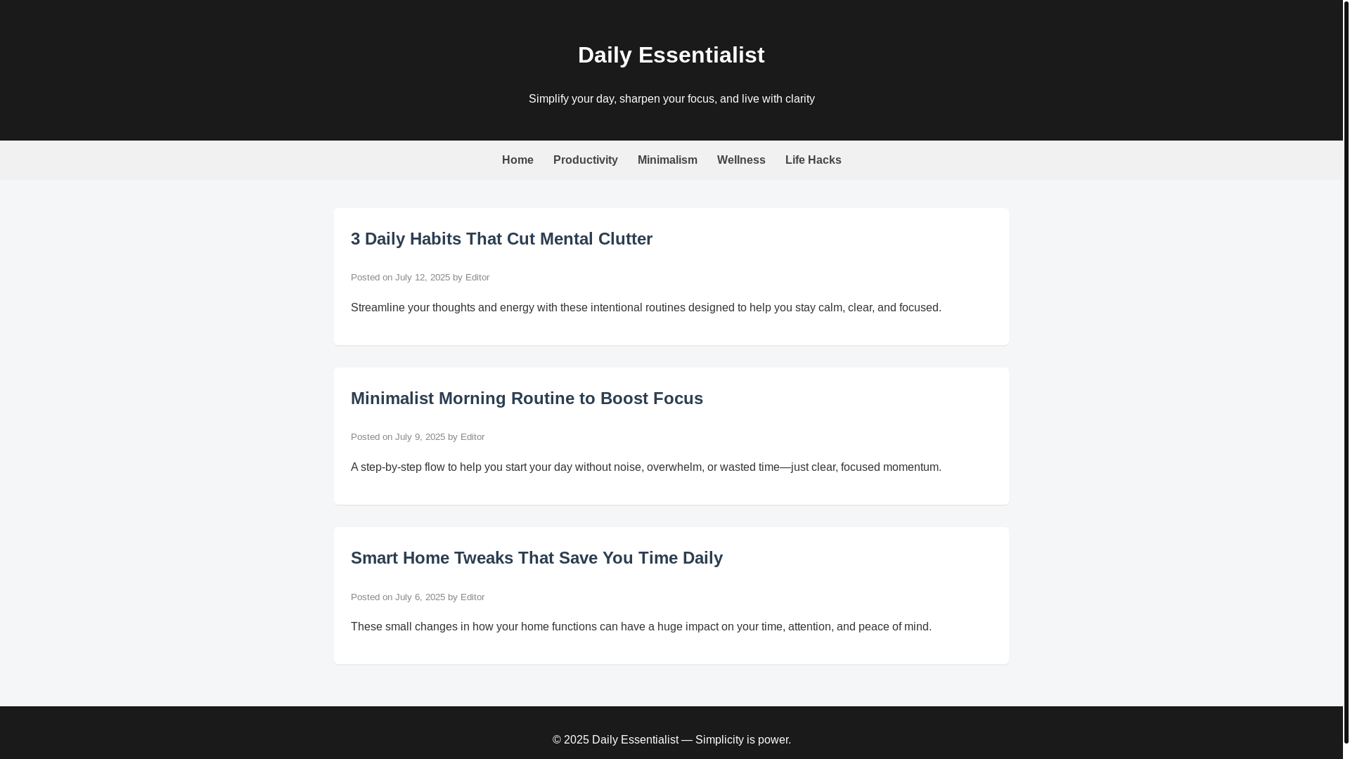 website screenshot of https://dailyessentialist.com/