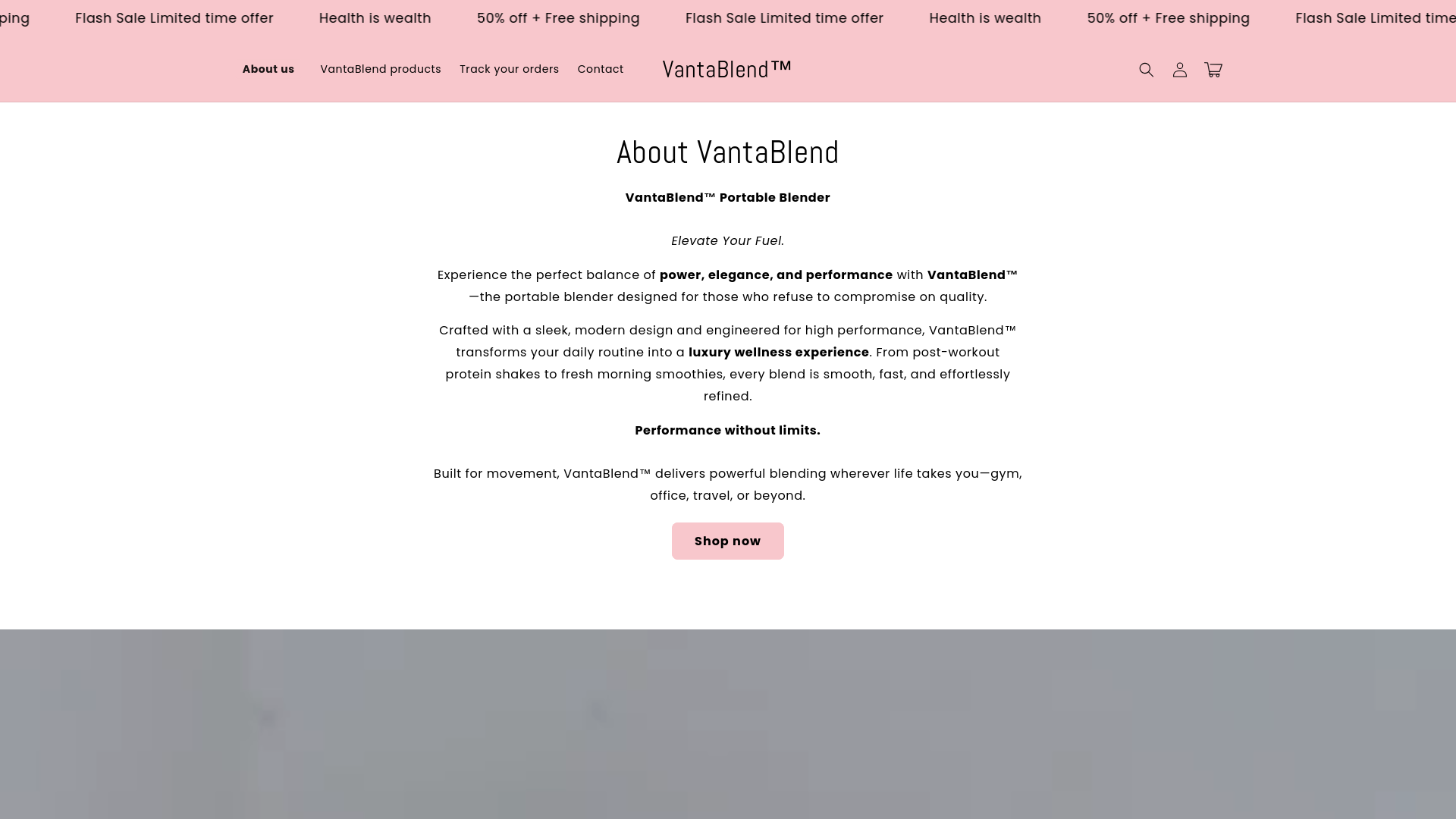 website screenshot of https://vantablend.shop/