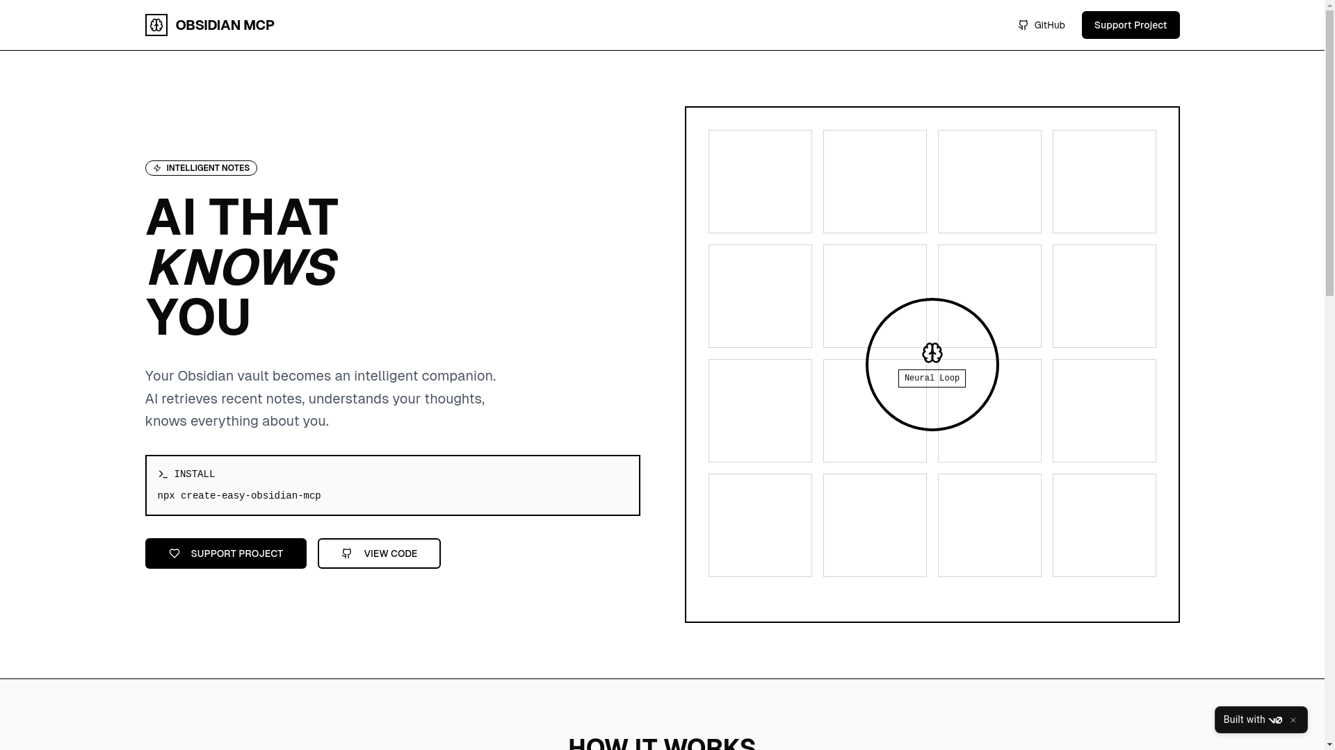 website screenshot of https://obsidian-mcp.com/