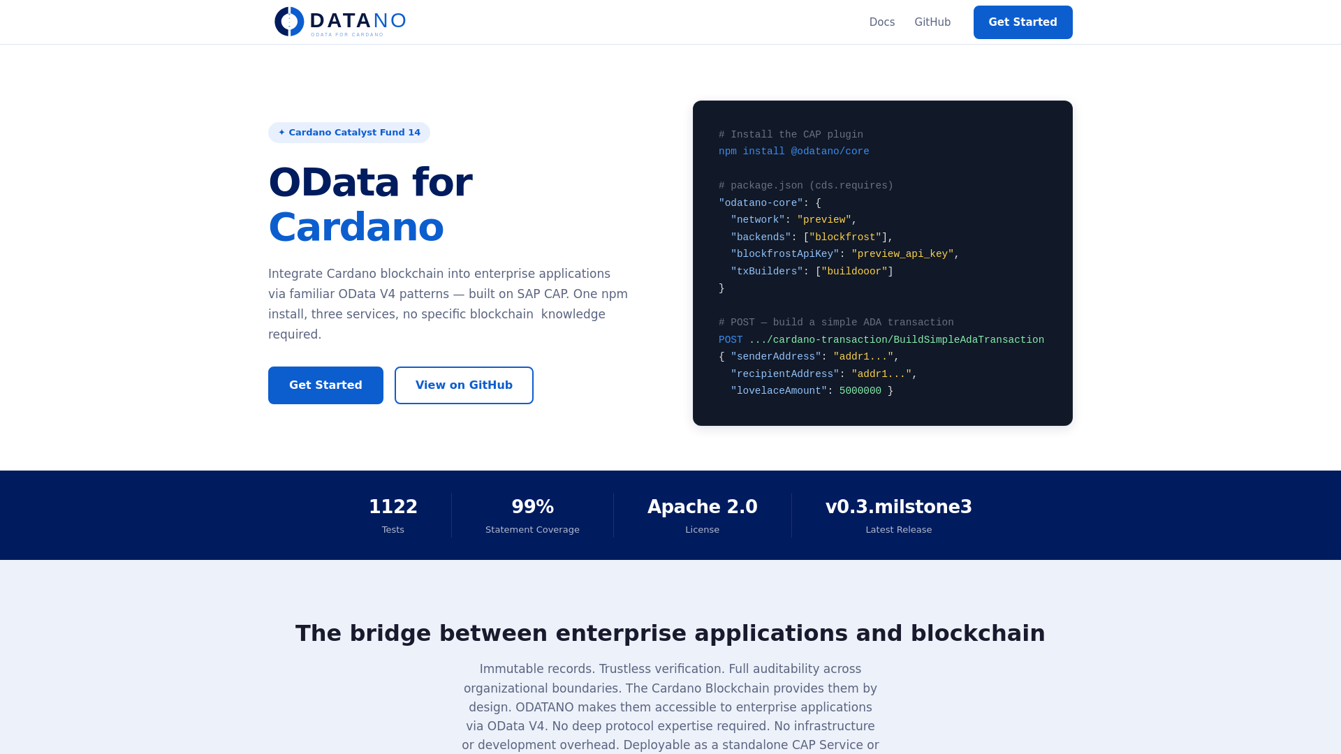 website screenshot of https://odatano.dev/