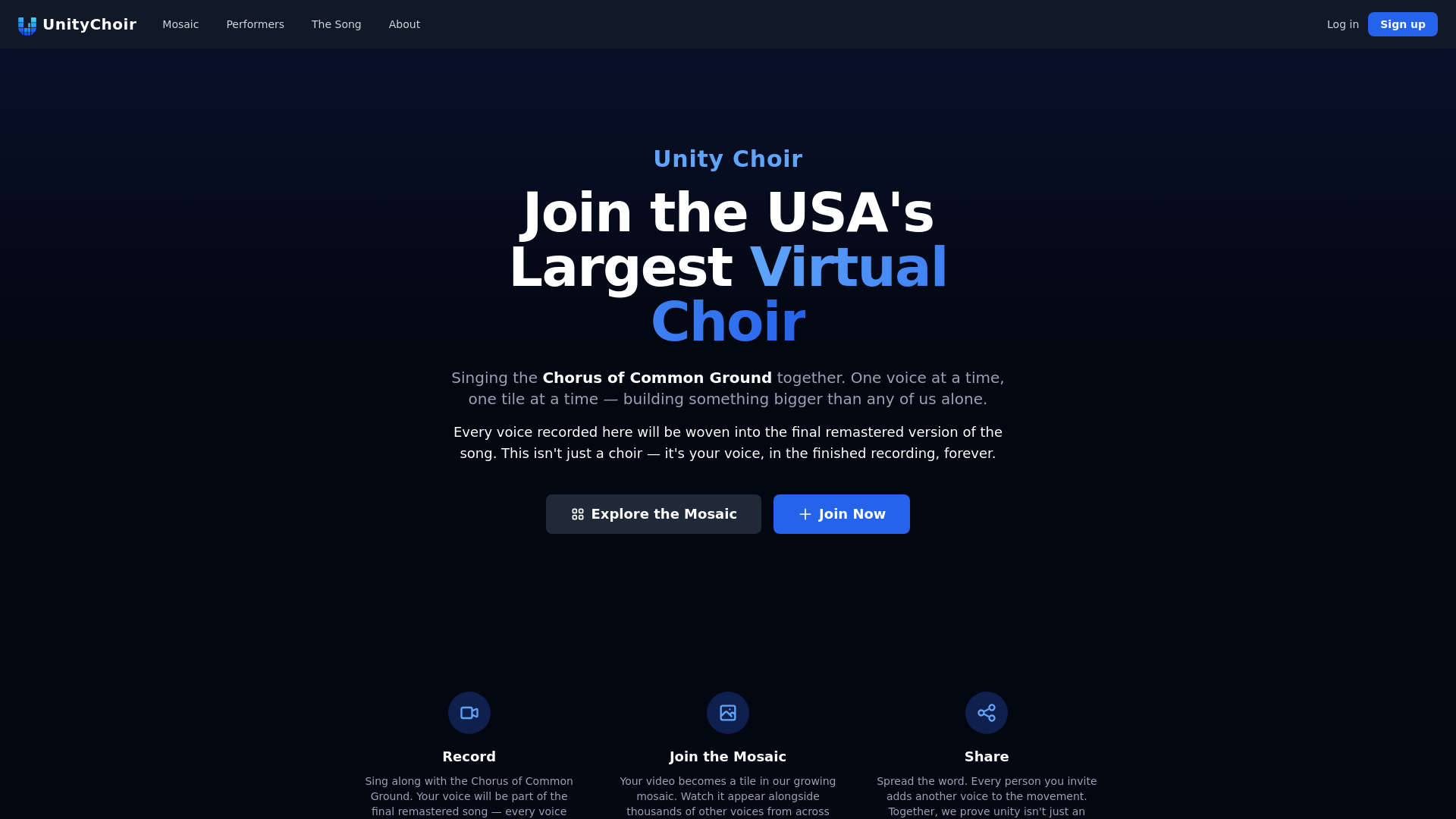 website screenshot of https://unity-choir.com/