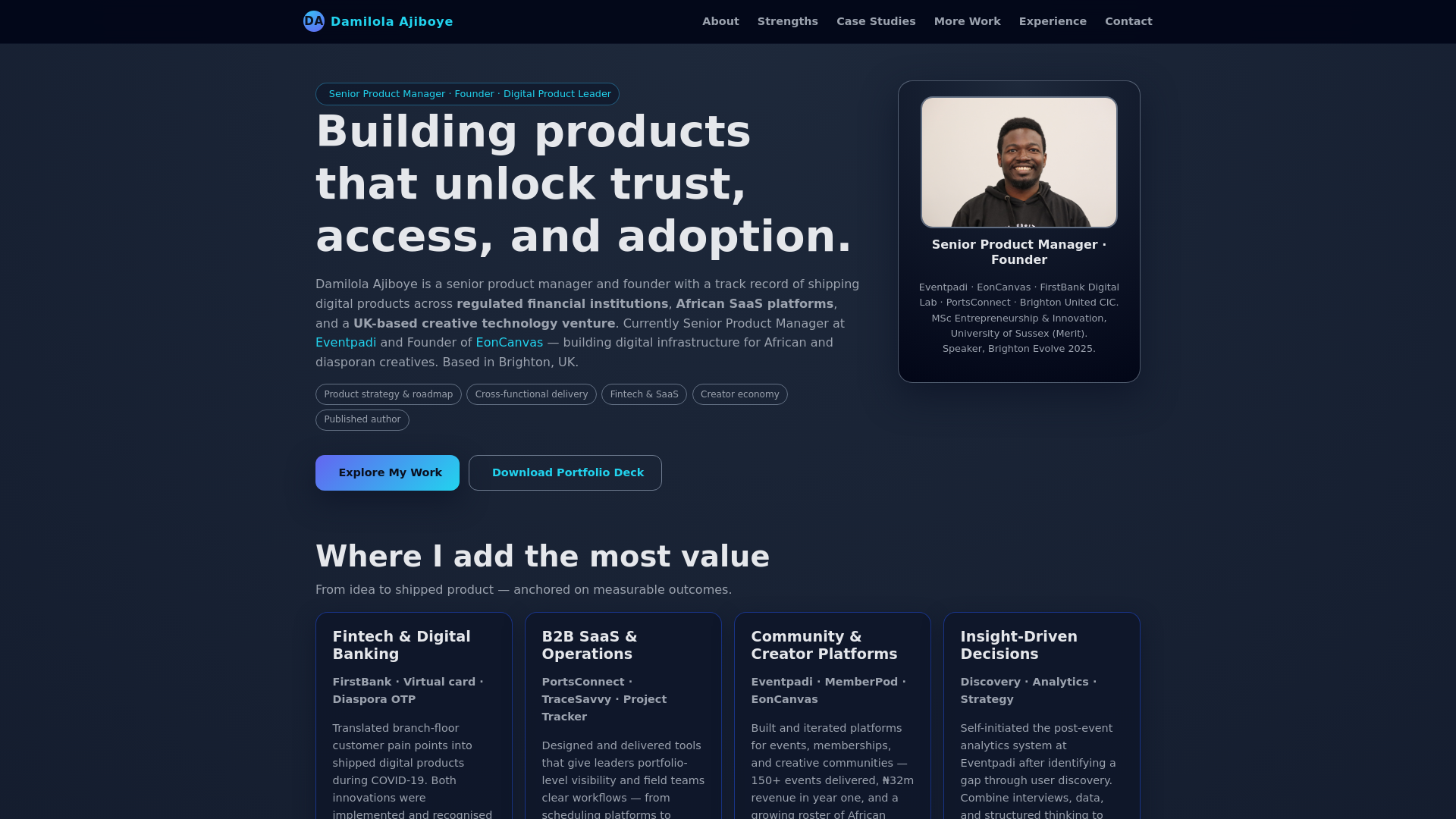 website screenshot of https://dami-joe-portfolio.pages.dev/