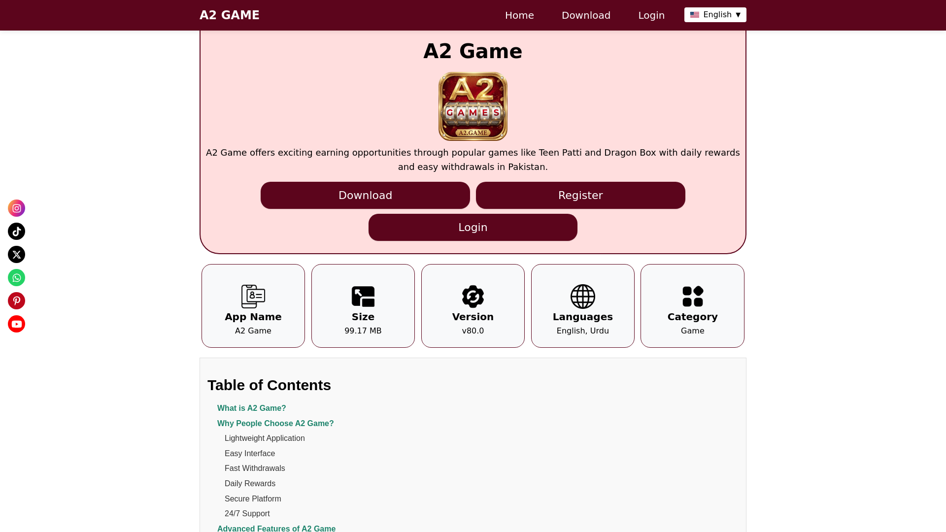 website screenshot of https://a2-game.com.pk/
