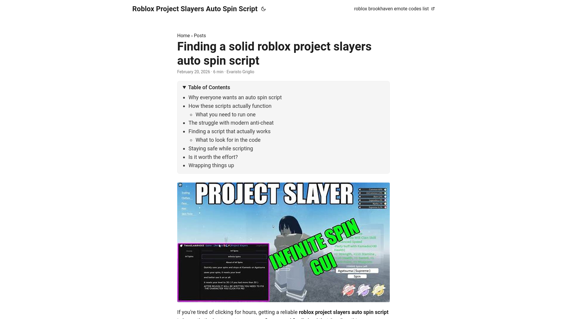 website screenshot of https://roblox-project-slayers-auto-spin-script.pages.dev/