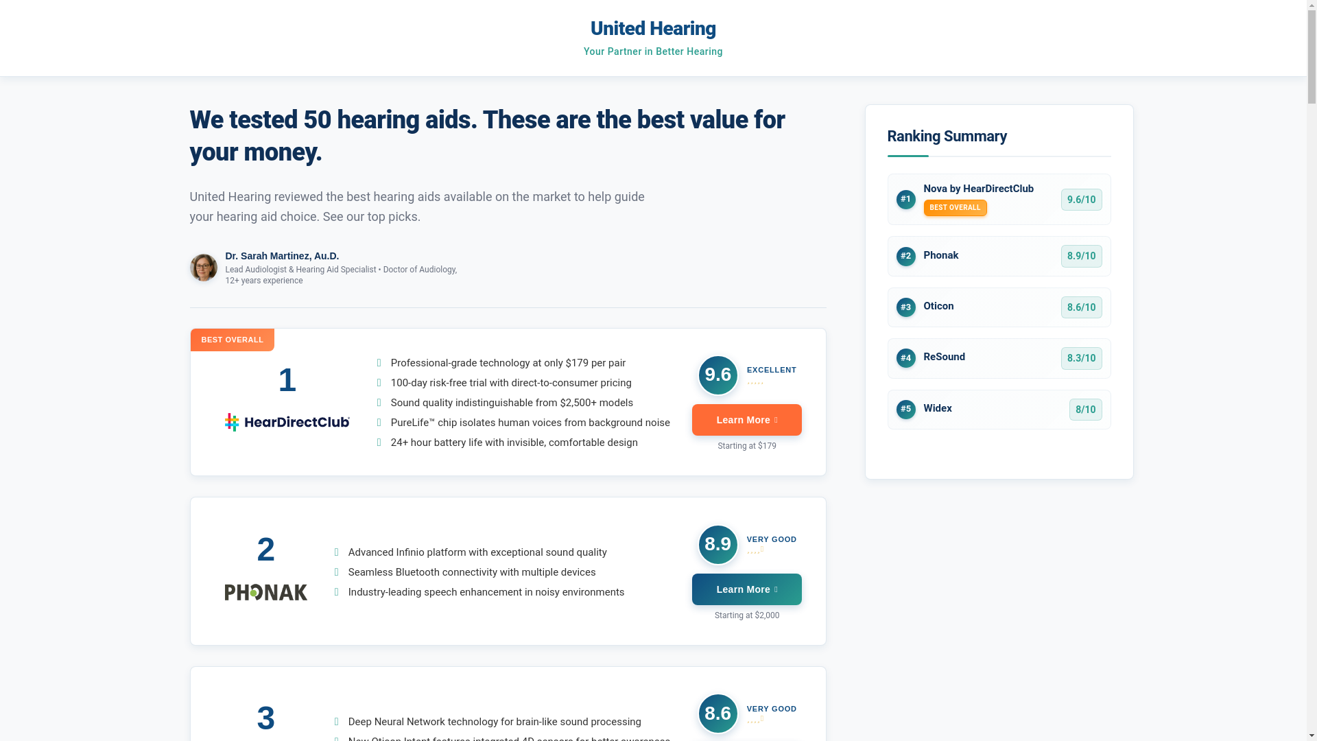 website screenshot of https://unitedhearing.org/