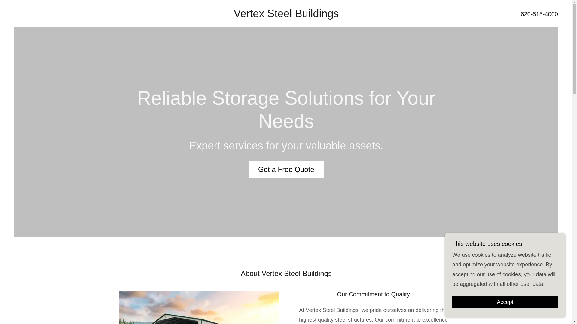 website screenshot of https://vertexsteelbuildings.com/