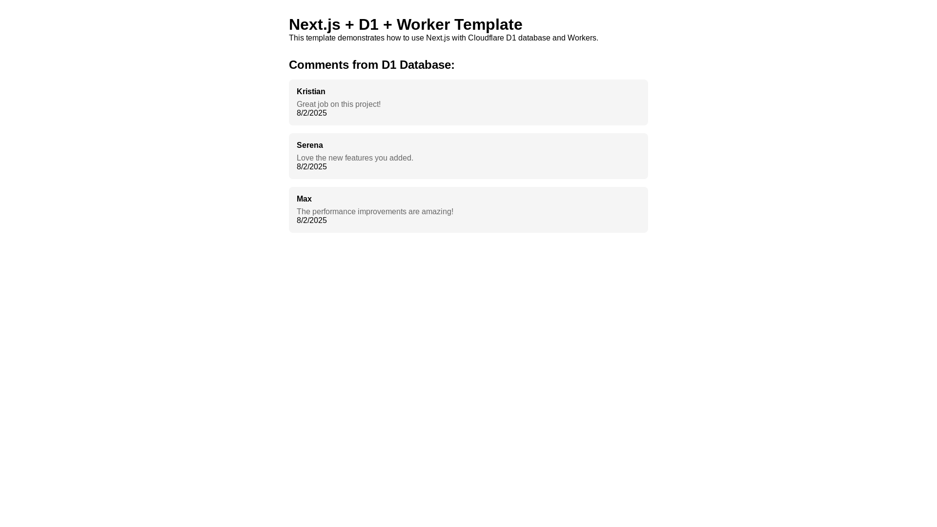website screenshot of https://nextjs-d1-worker-template.pages.dev/