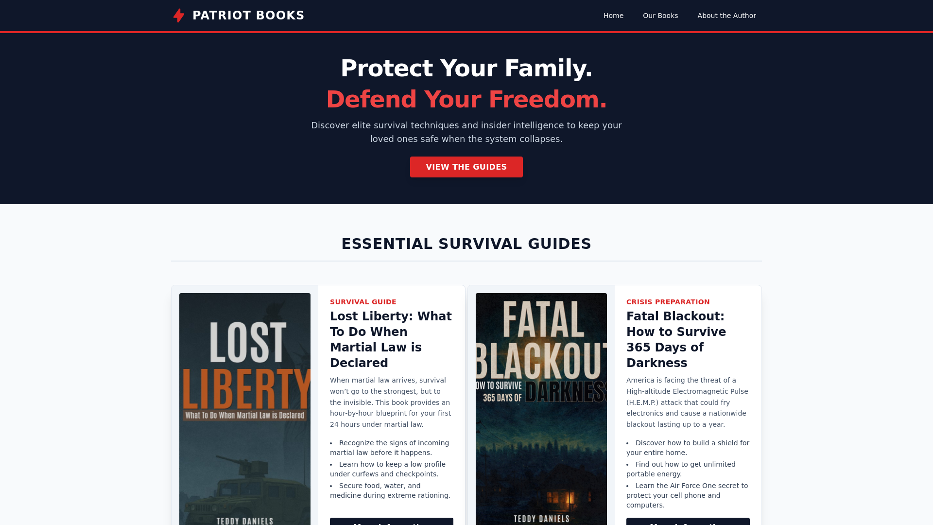 website screenshot of https://patriot-books.com/