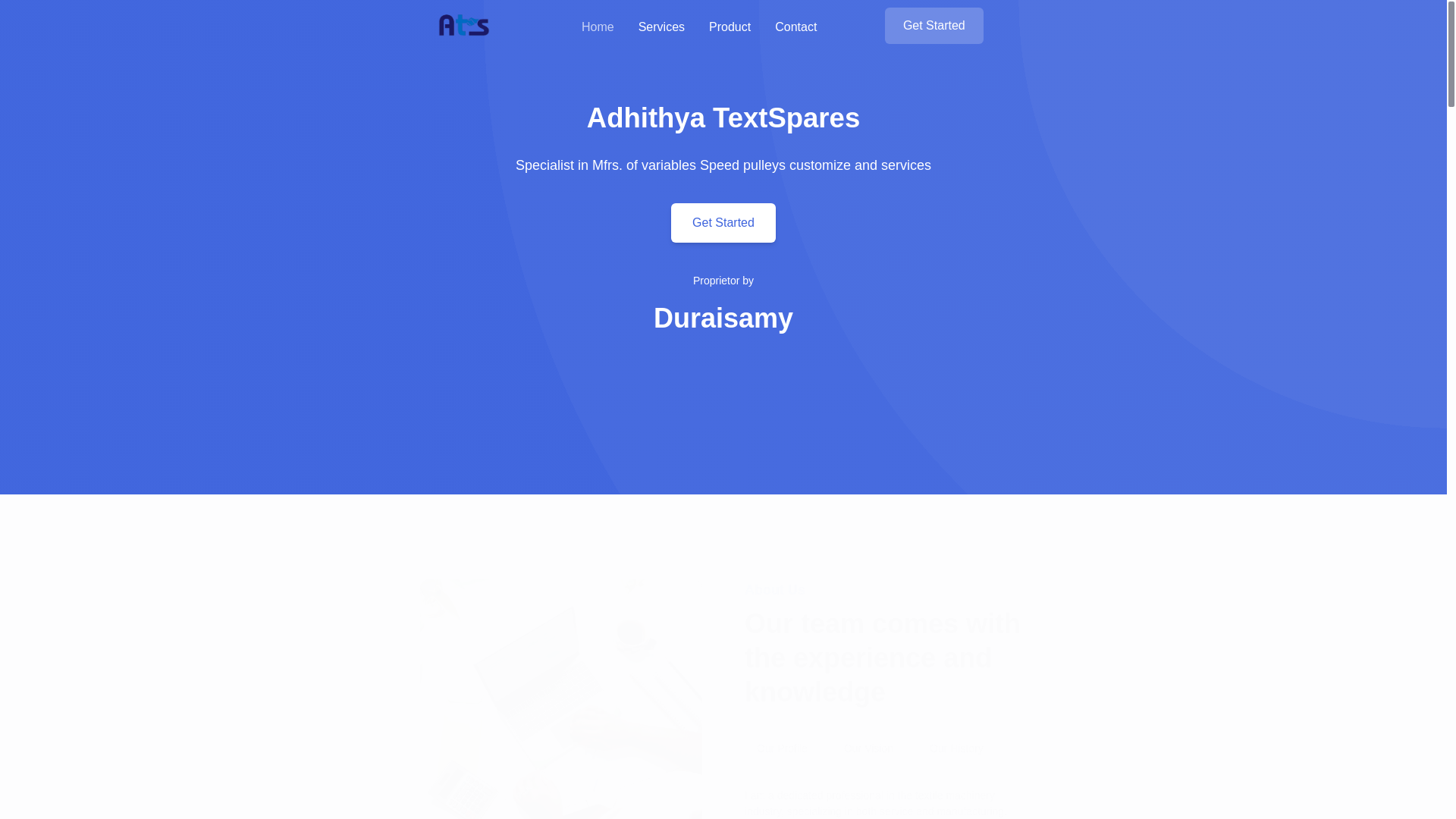website screenshot of https://adhithyatextspares.com/